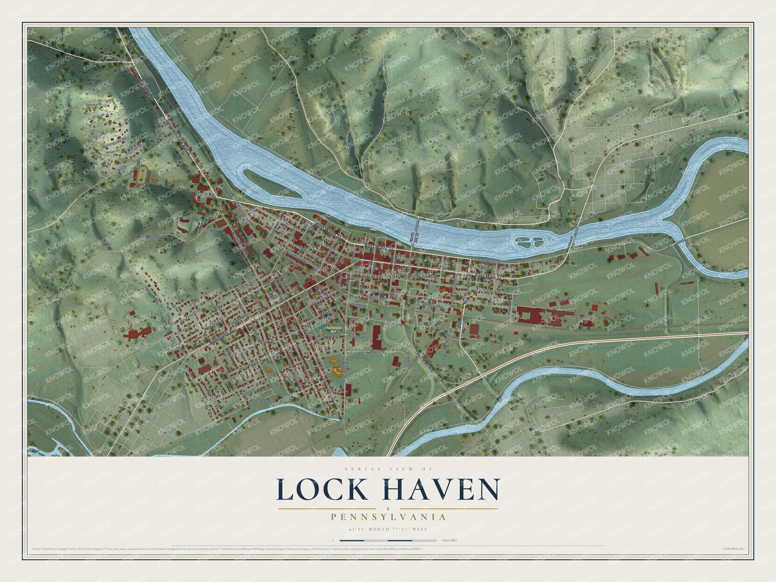 Watermarked full-map preview of Lock Haven, Pennsylvania