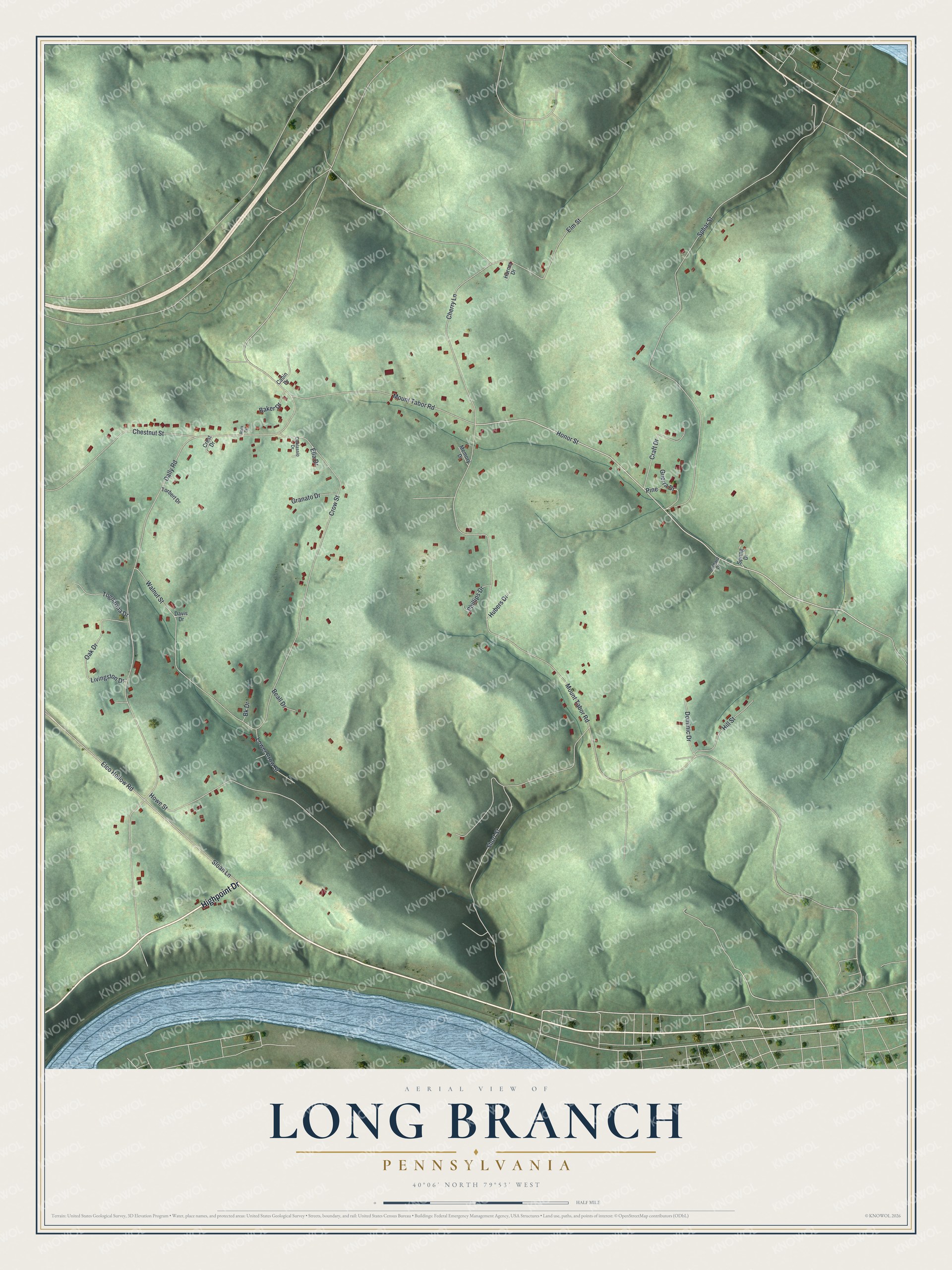 Watermarked full-map preview of Long Branch, Pennsylvania