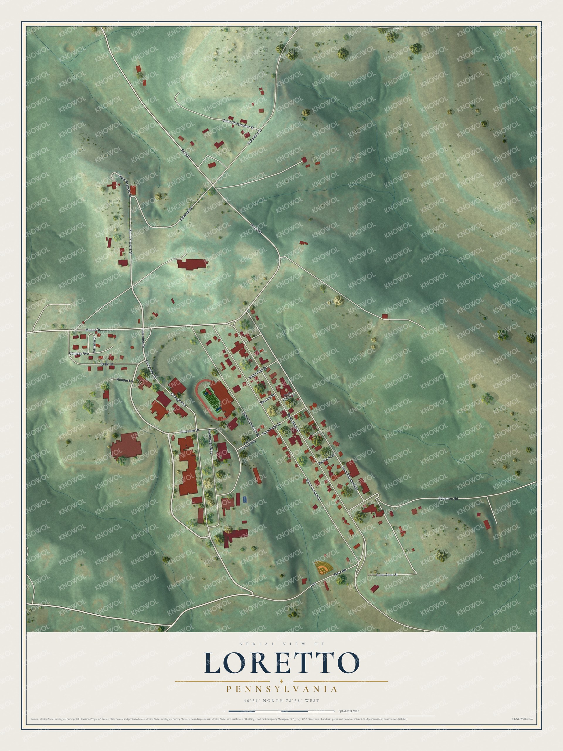Watermarked full-map preview of Loretto, Pennsylvania