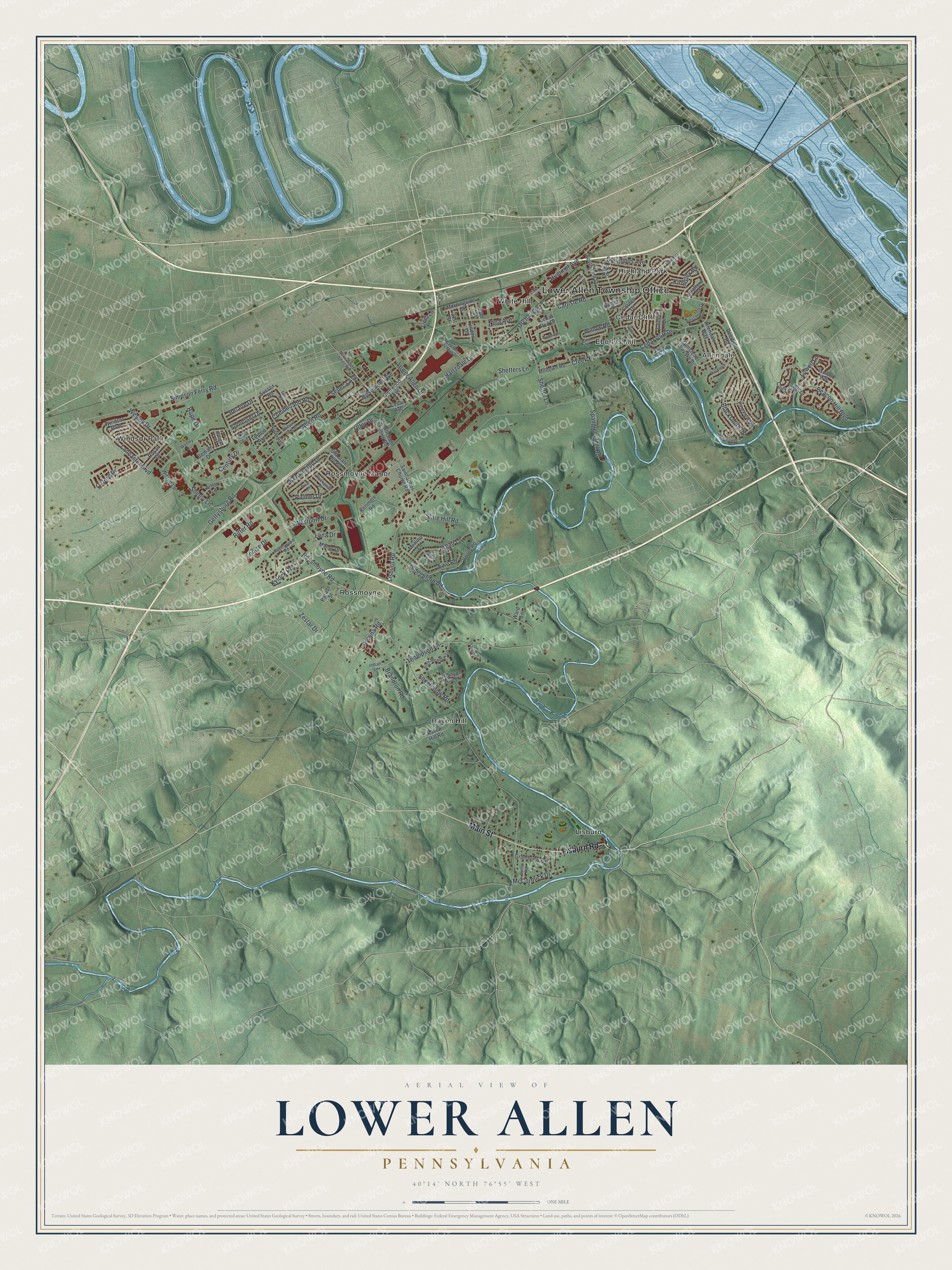 Watermarked full-map preview of Lower Allen, Pennsylvania