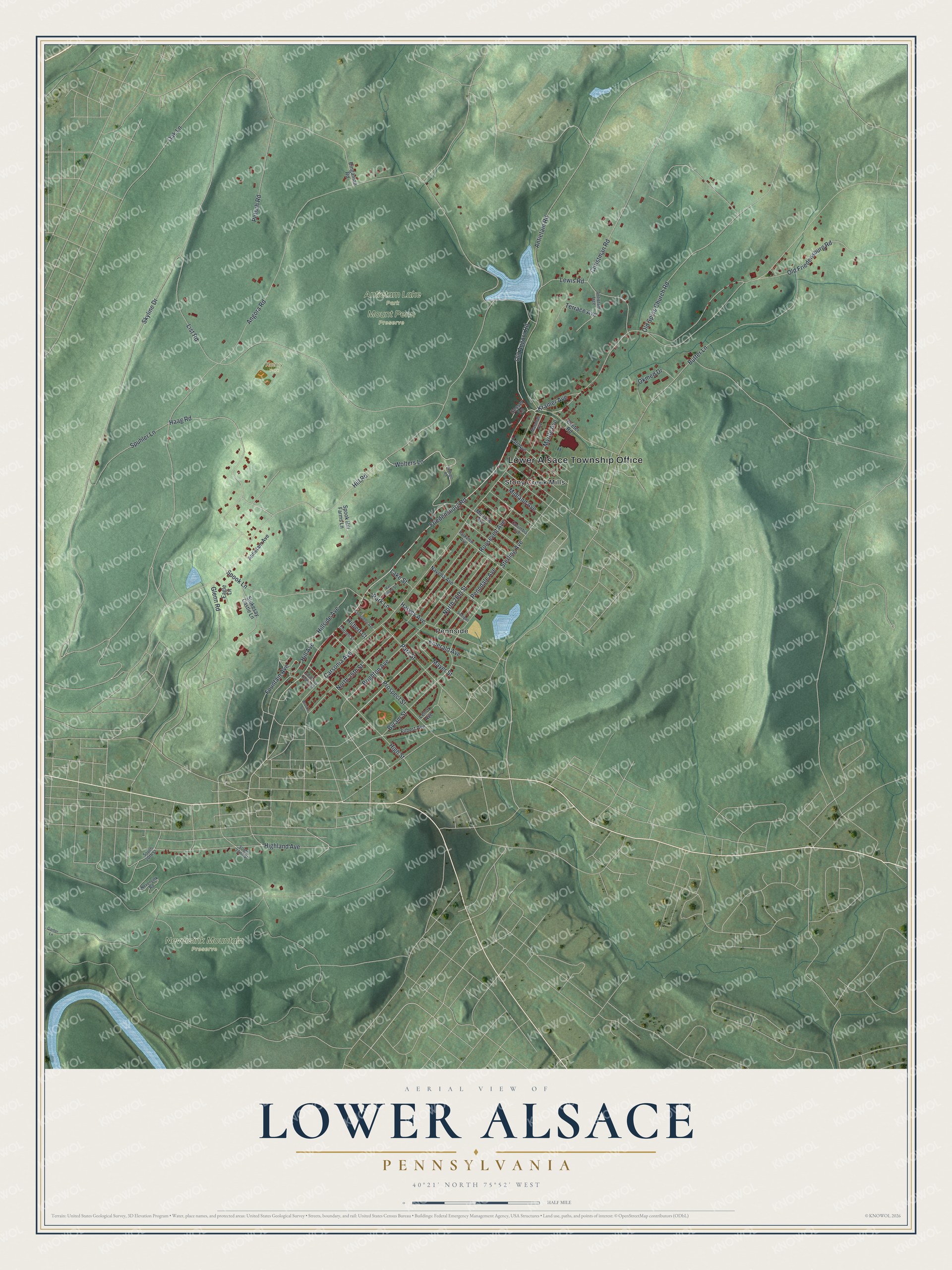 Watermarked full-map preview of Lower Alsace, Pennsylvania