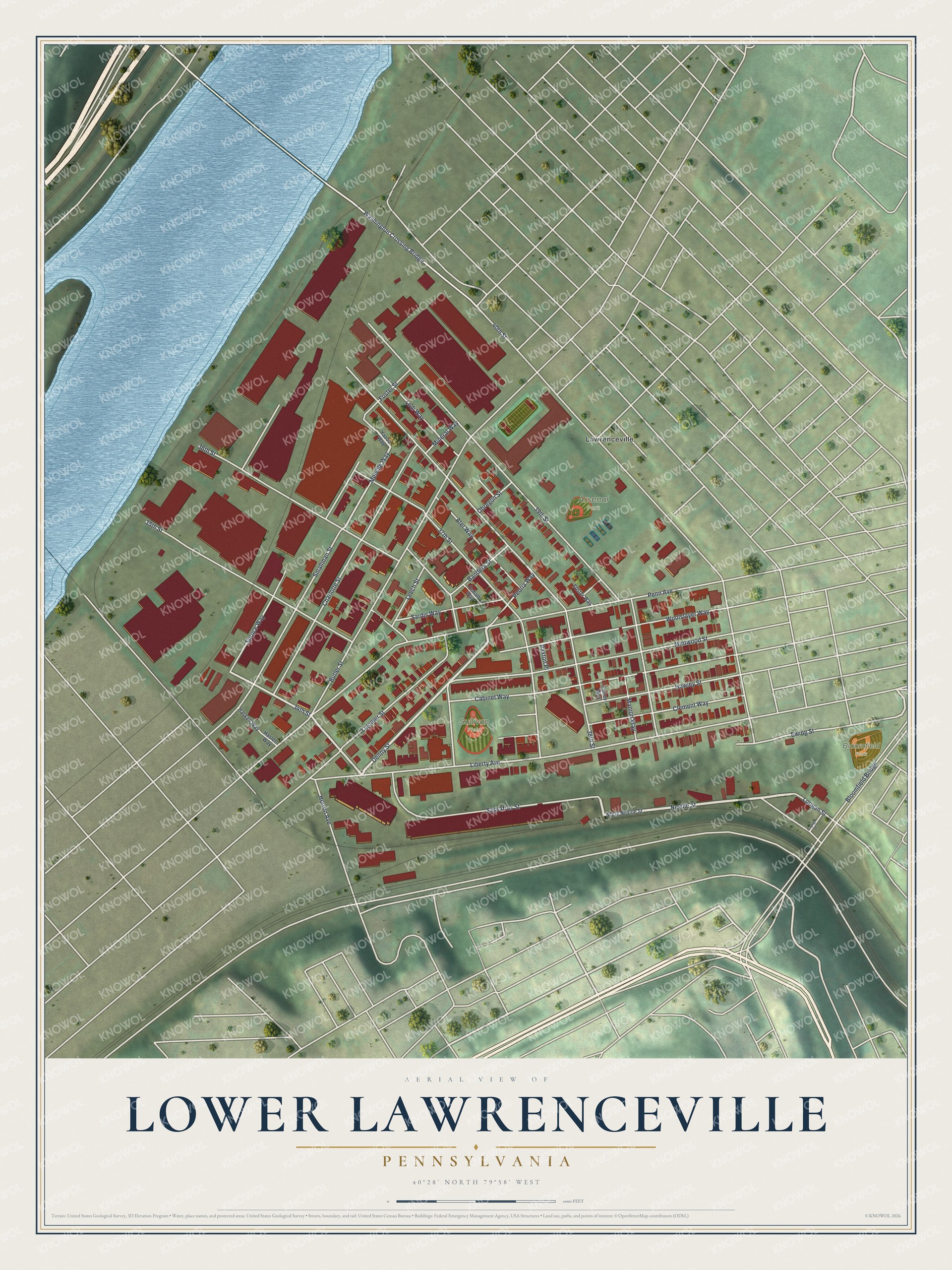 Watermarked full-map preview of Lower Lawrenceville, Pennsylvania