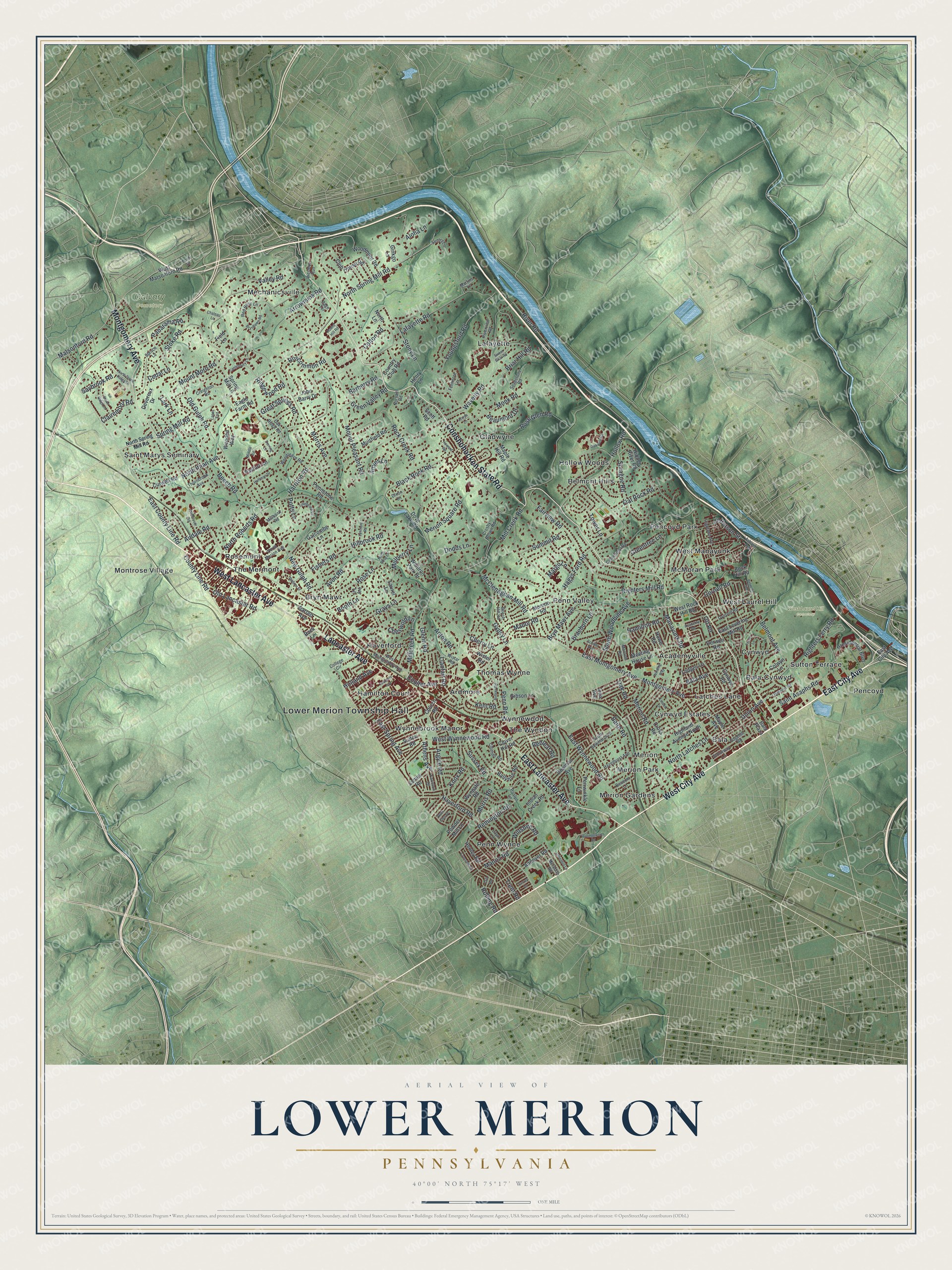 Watermarked full-map preview of Lower Merion, Pennsylvania