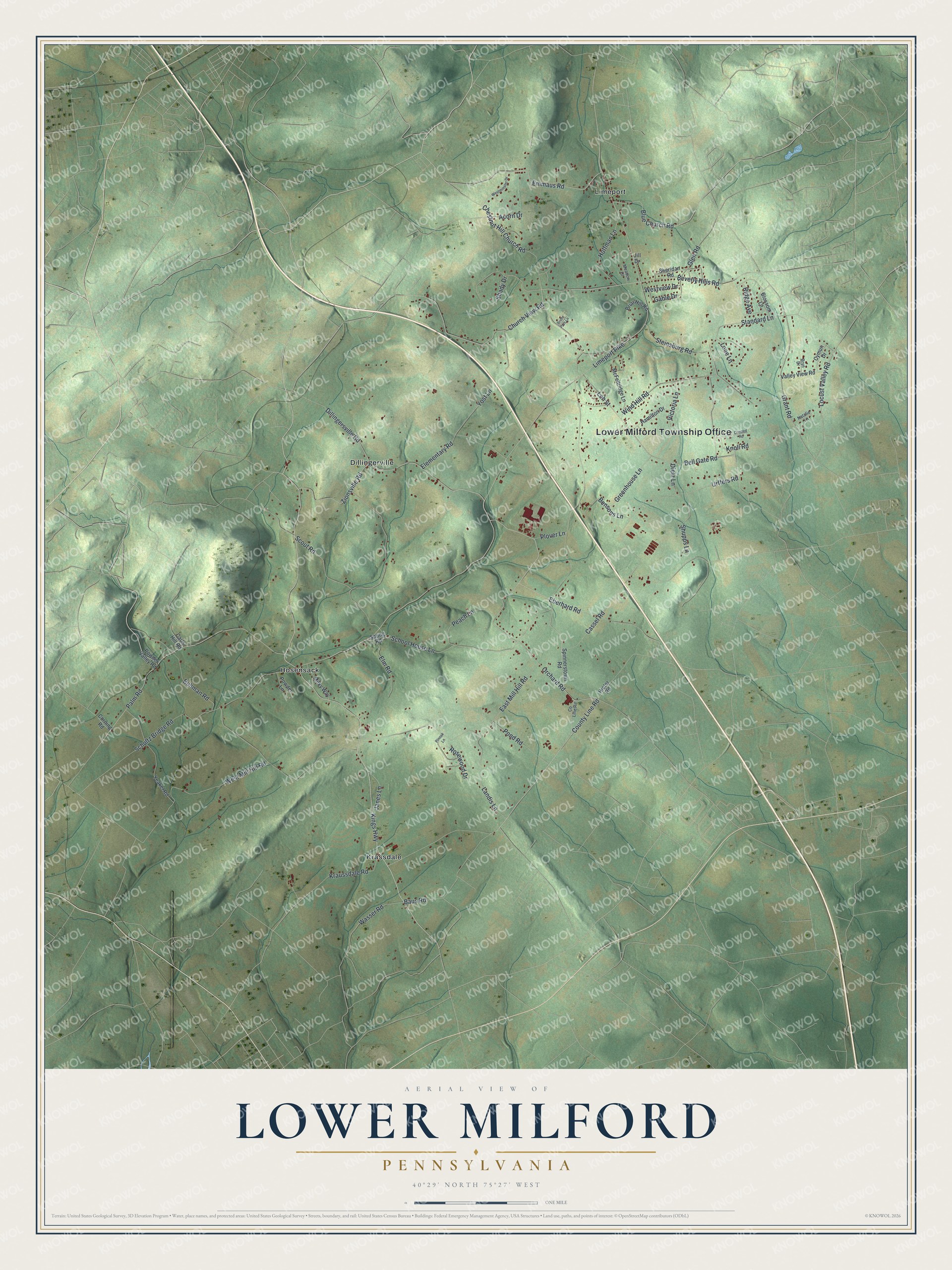Watermarked full-map preview of Lower Milford, Pennsylvania
