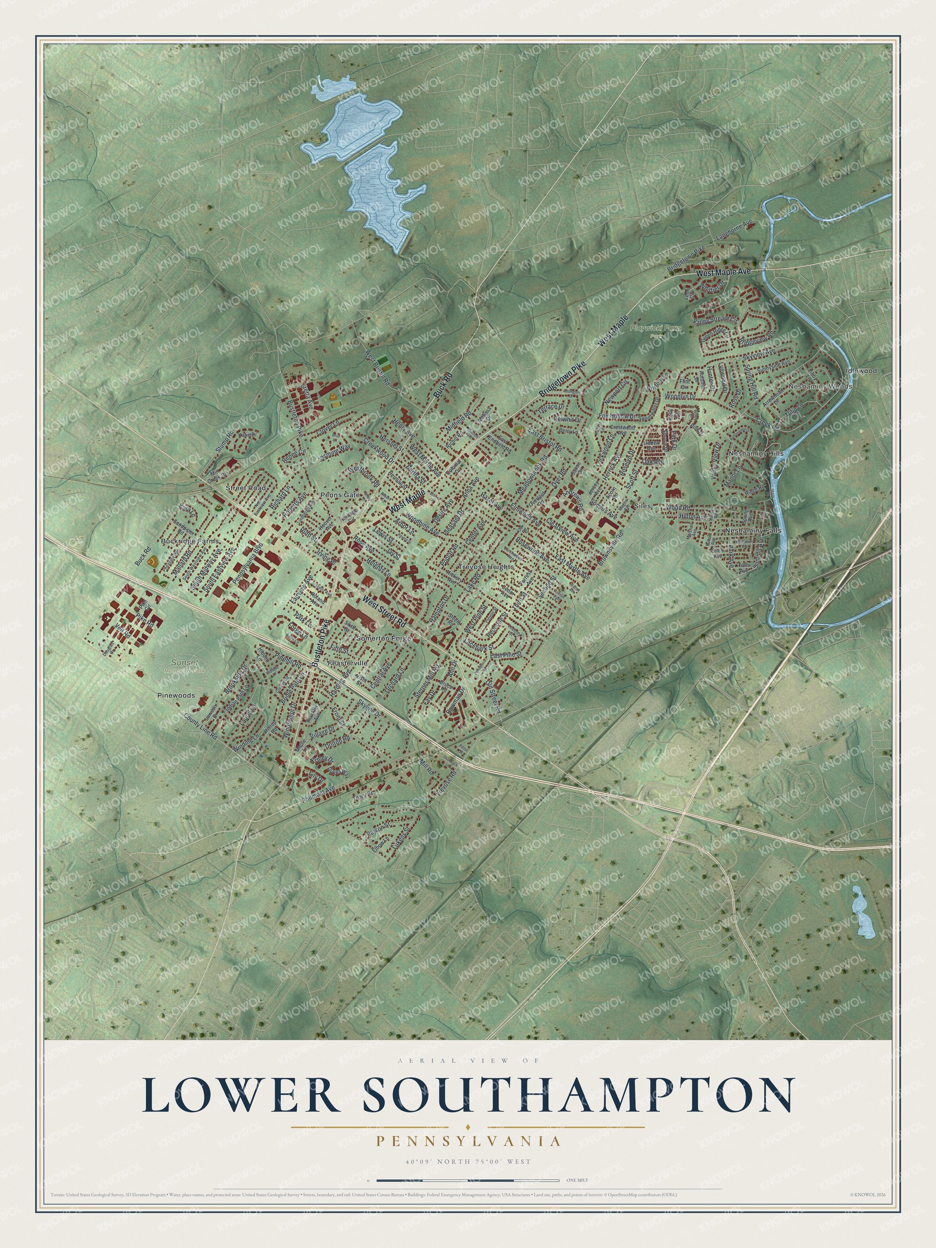 Watermarked full-map preview of Lower Southampton, Pennsylvania