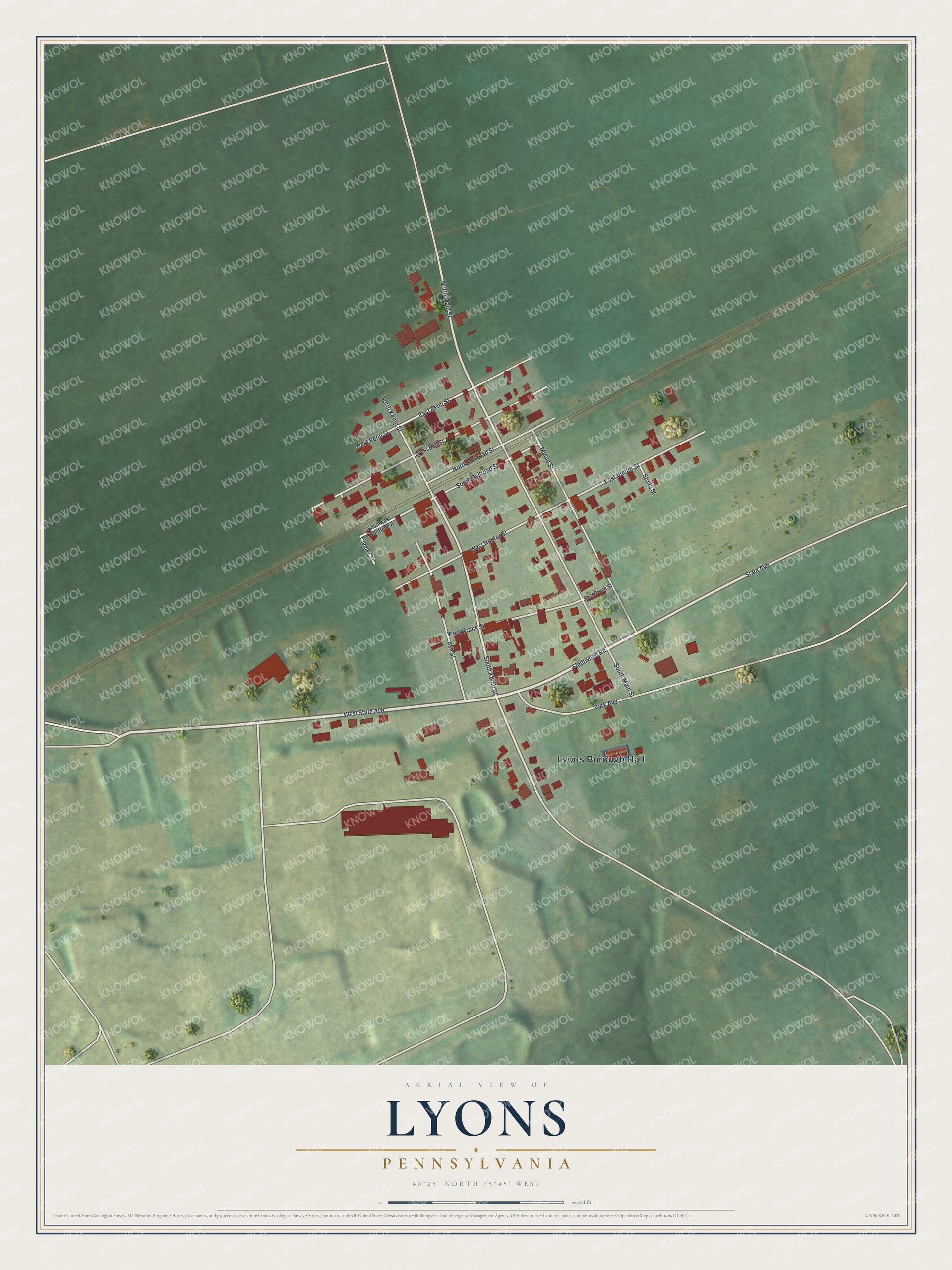 Watermarked full-map preview of Lyons, Pennsylvania