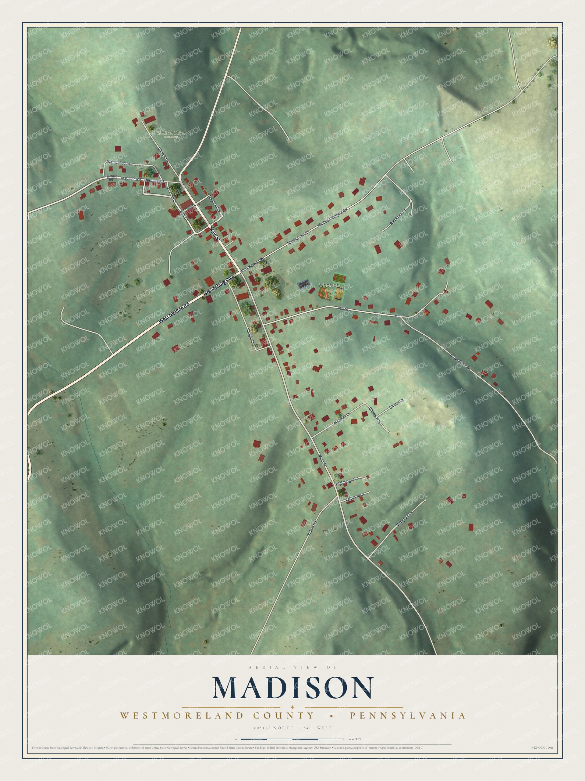 Watermarked full-map preview of Madison, Pennsylvania