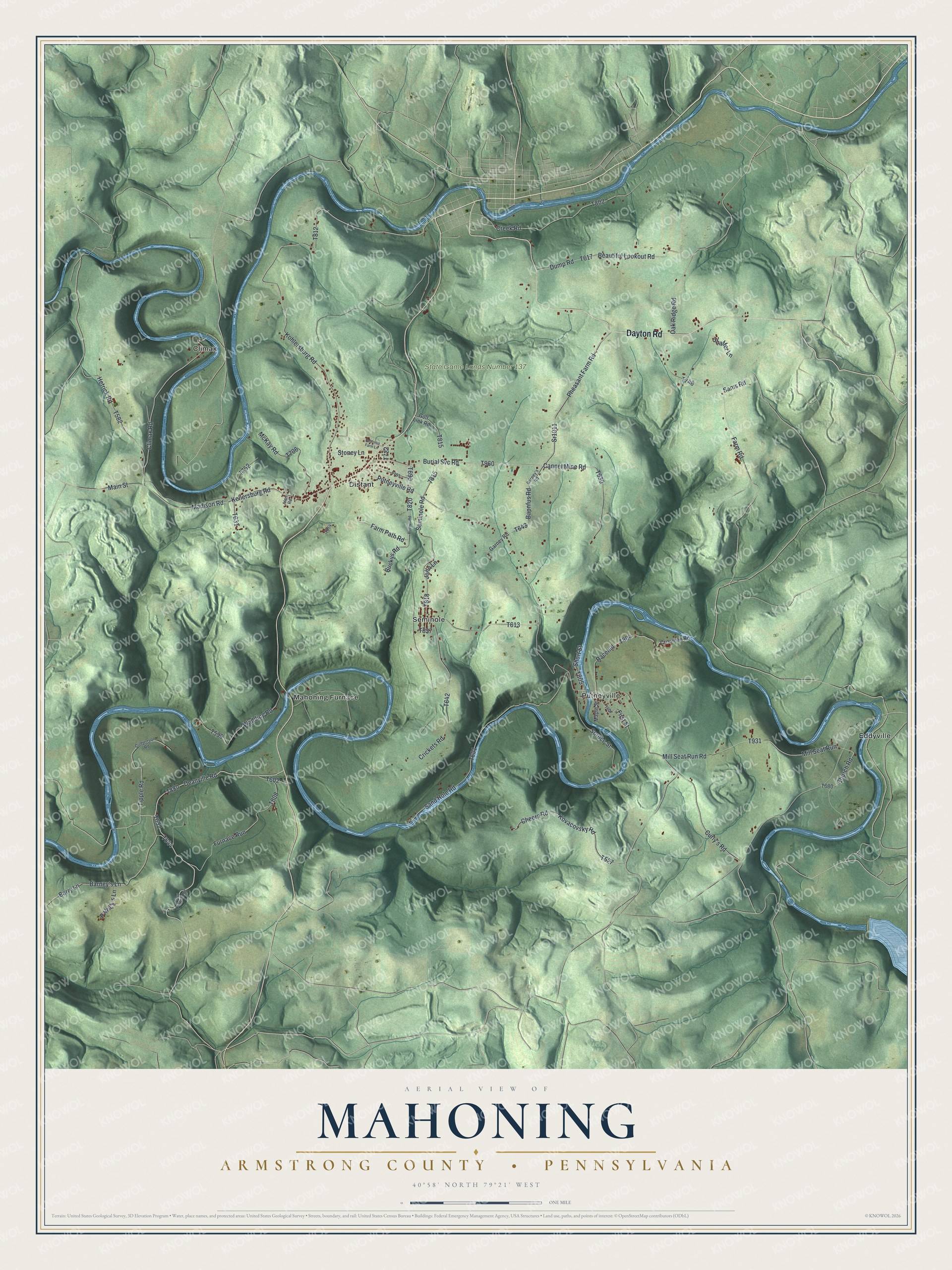 Watermarked full-map preview of Mahoning, Pennsylvania