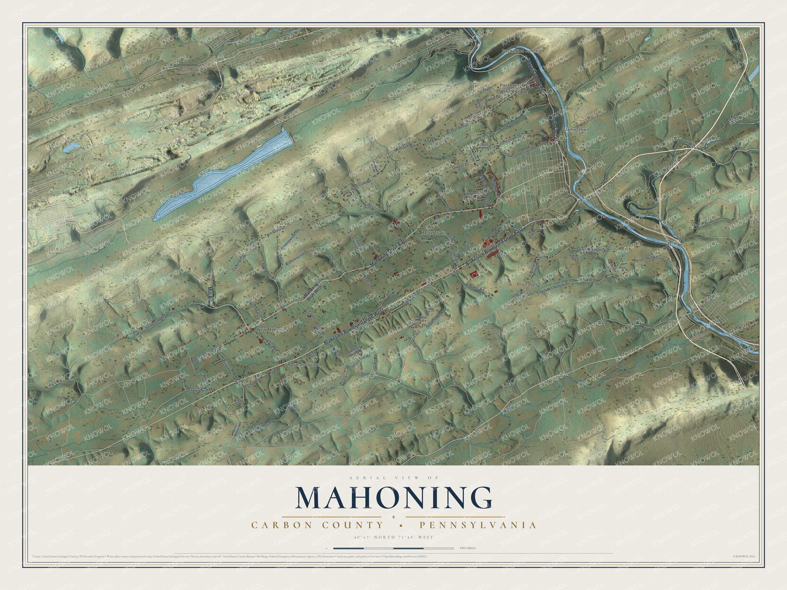 Watermarked full-map preview of Mahoning, Pennsylvania