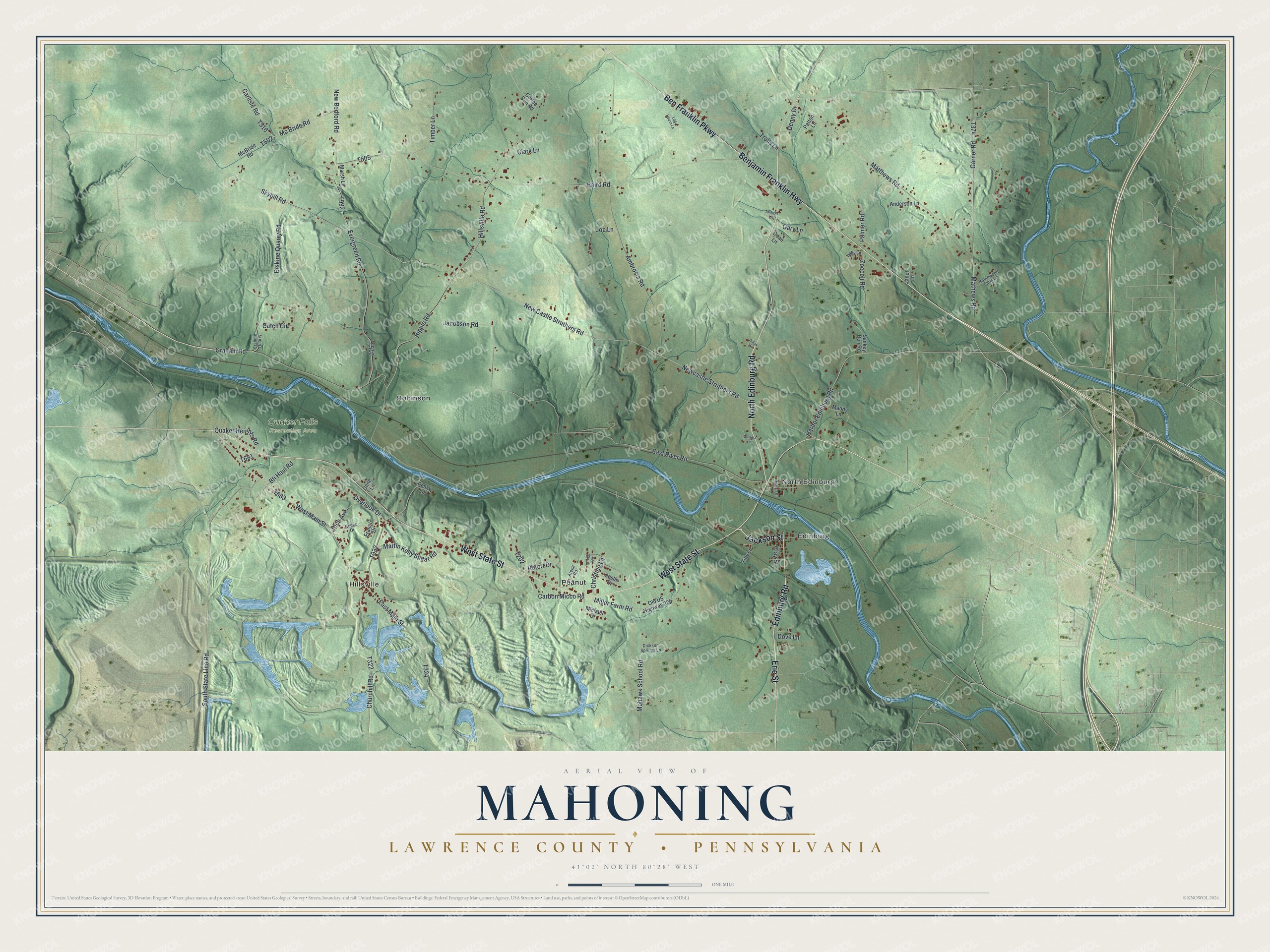 Watermarked full-map preview of Mahoning, Pennsylvania