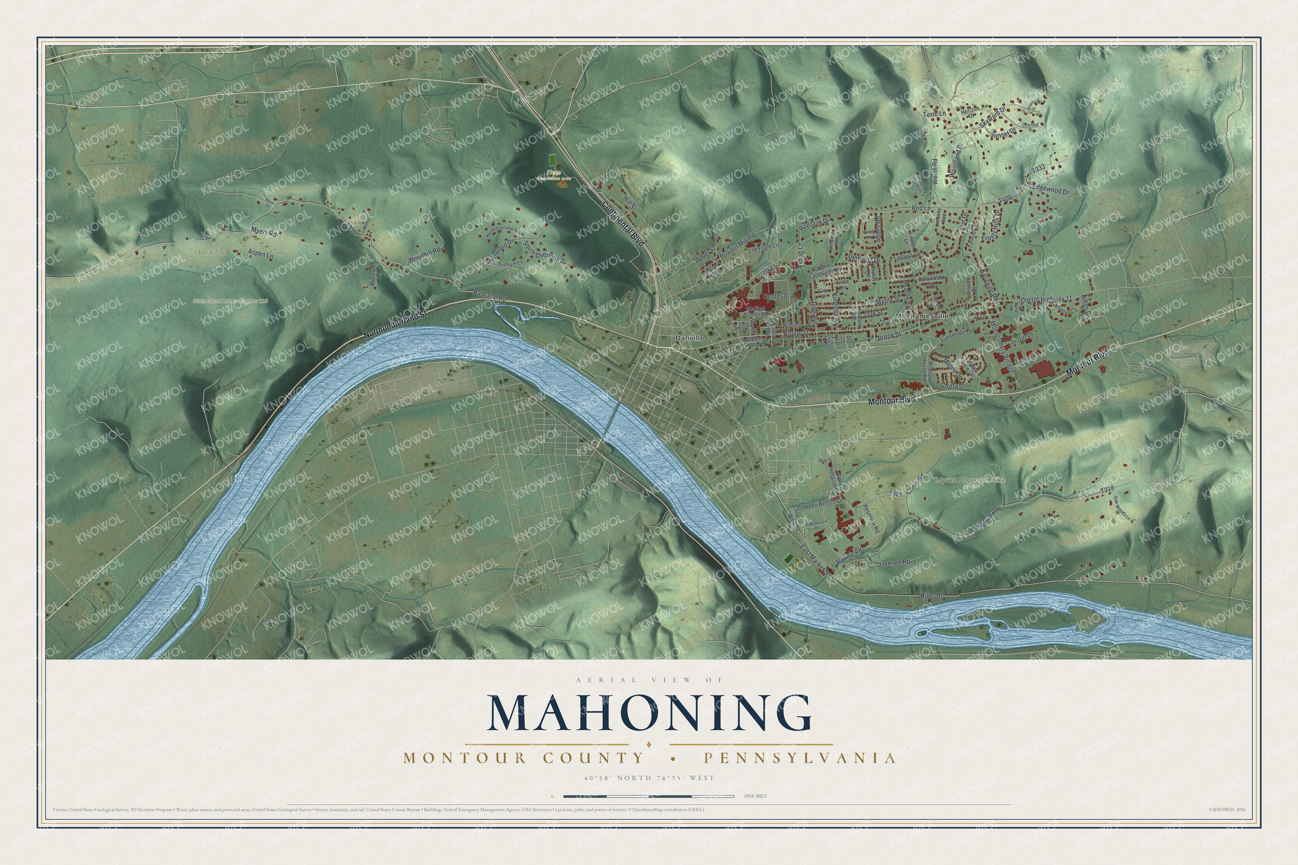 Watermarked full-map preview of Mahoning, Pennsylvania