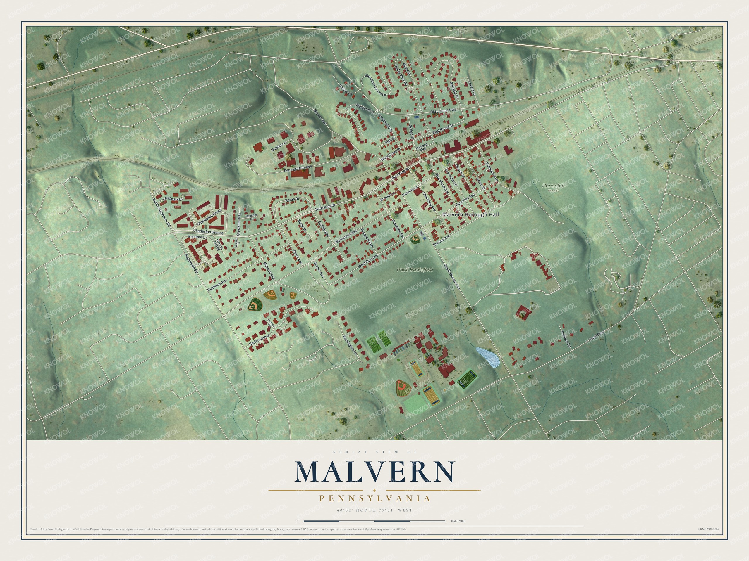 Watermarked full-map preview of Malvern, Pennsylvania