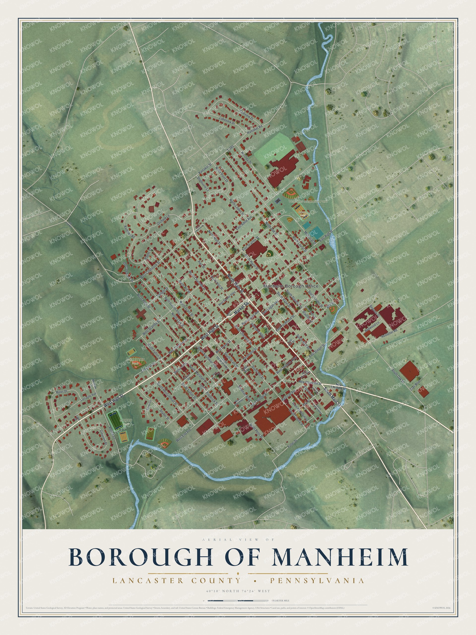 Watermarked full-map preview of Borough of Manheim, Pennsylvania
