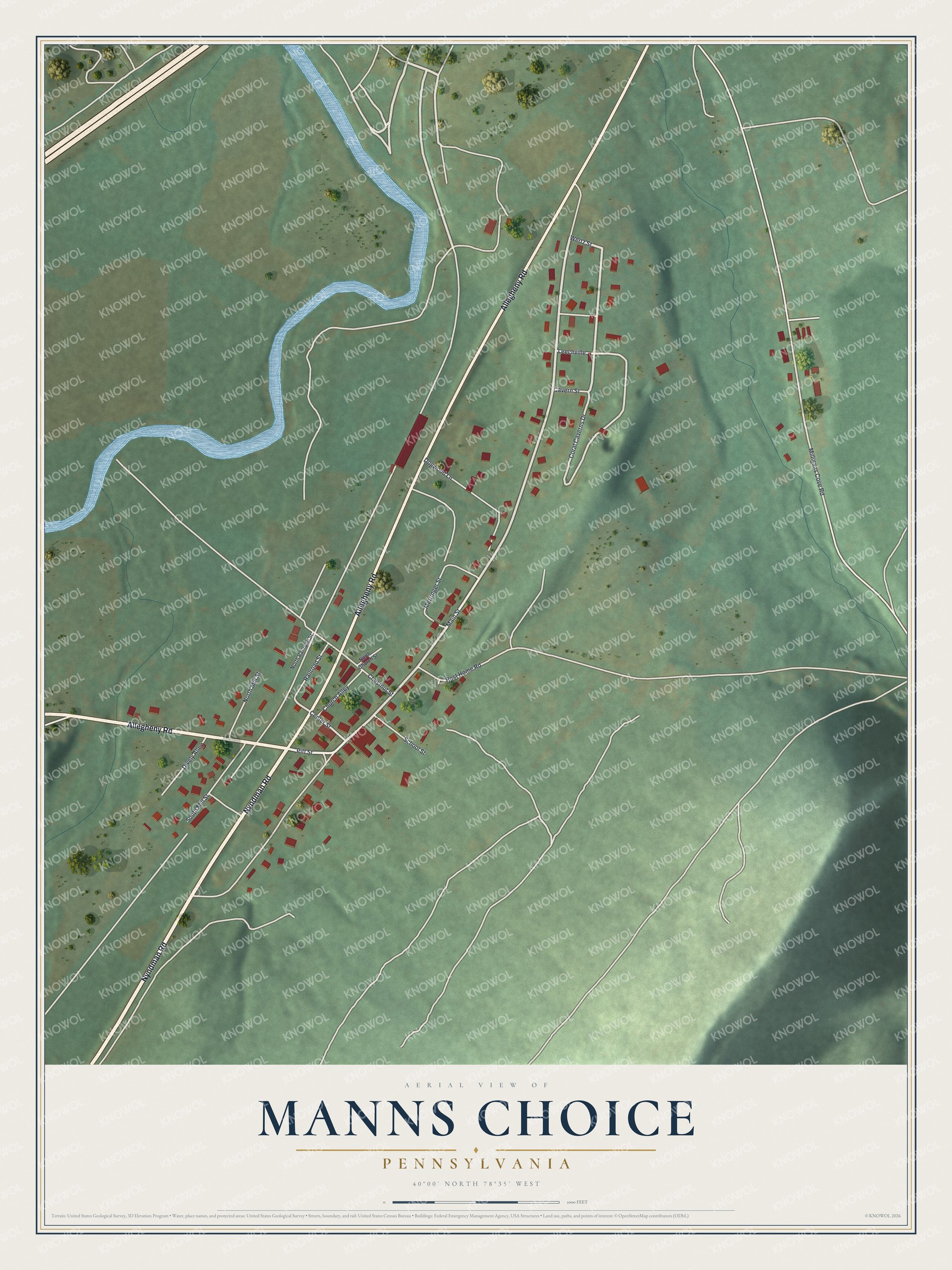 Watermarked full-map preview of Manns Choice, Pennsylvania