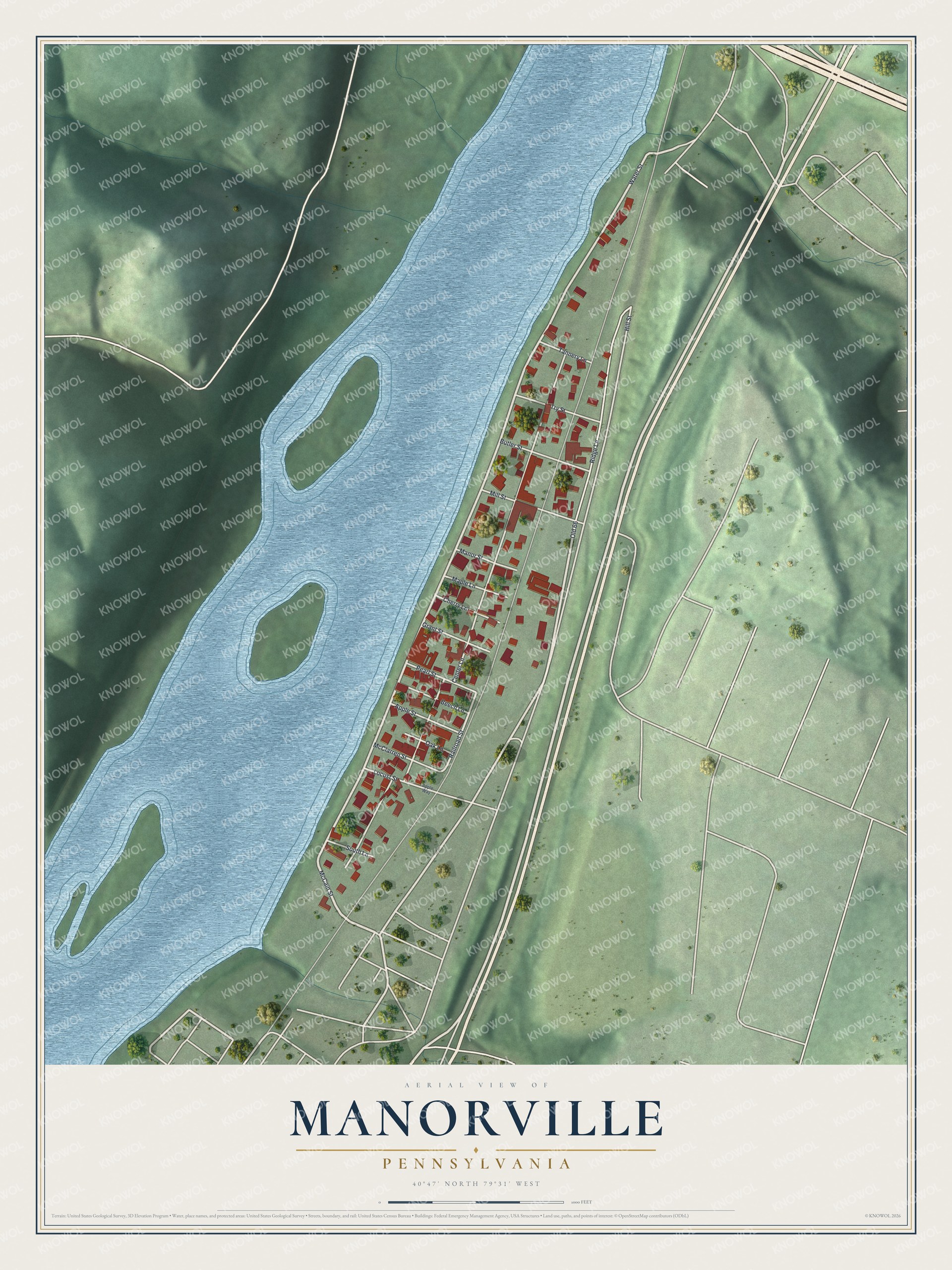Watermarked full-map preview of Manorville, Pennsylvania