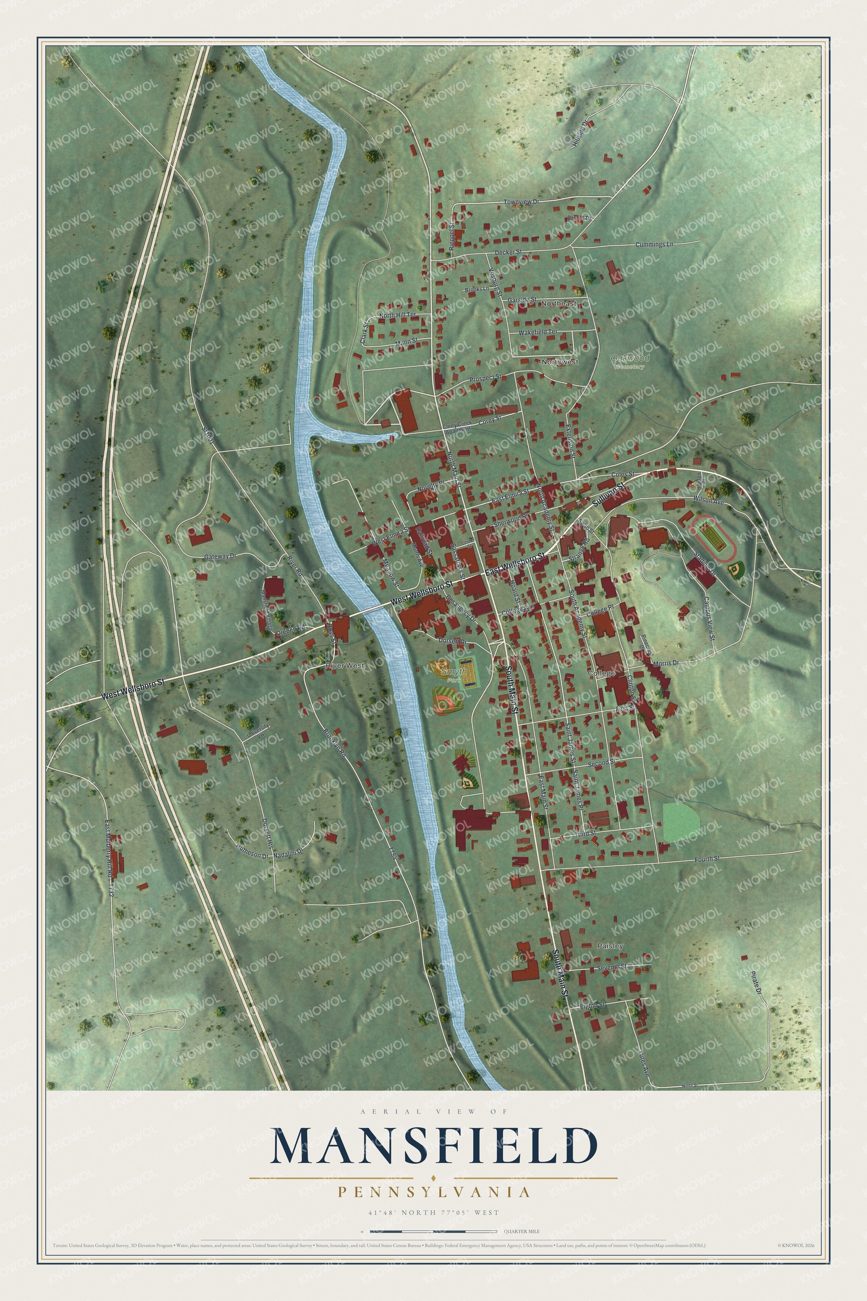 Watermarked full-map preview of Mansfield, Pennsylvania