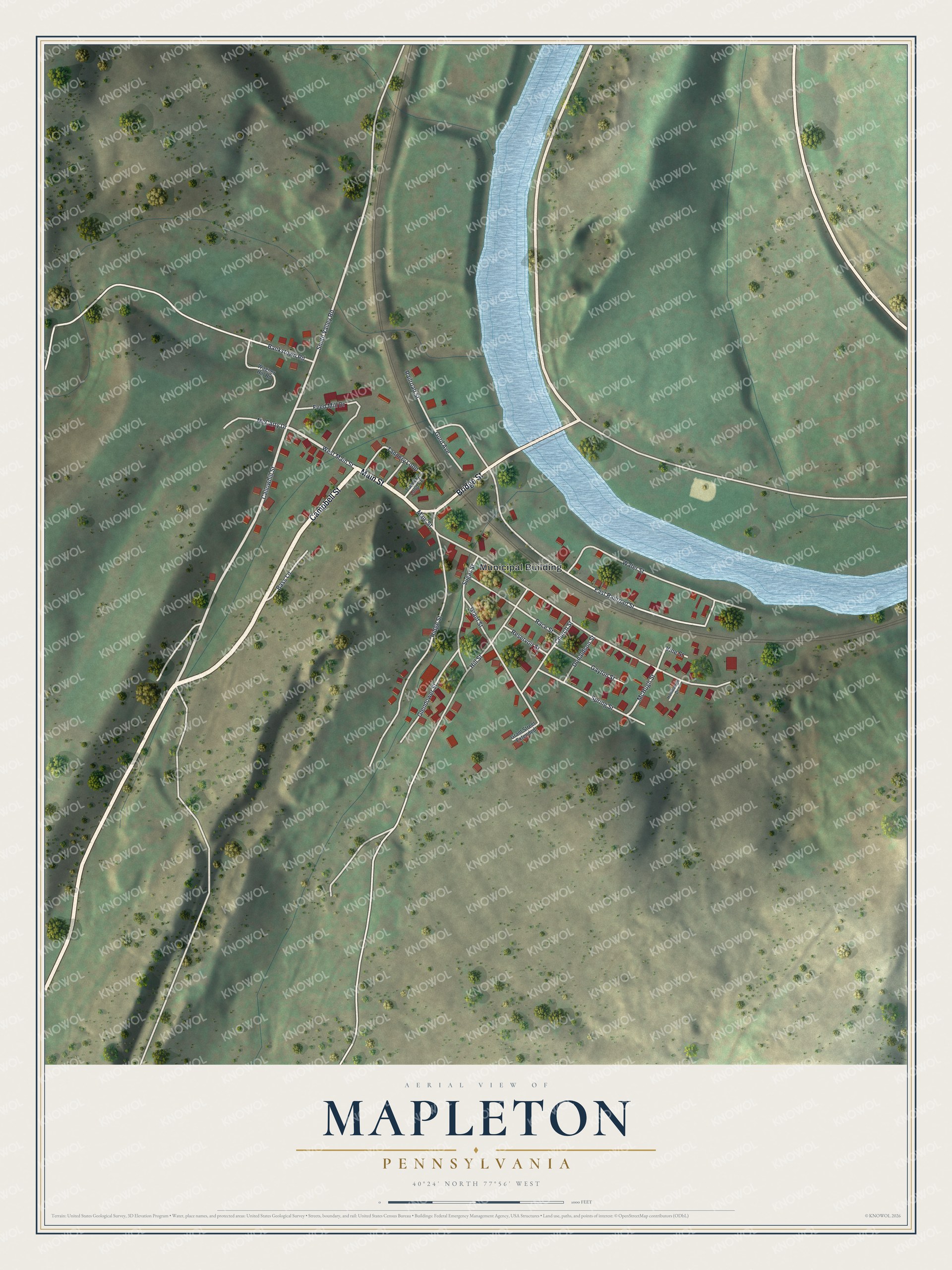Watermarked full-map preview of Mapleton, Pennsylvania