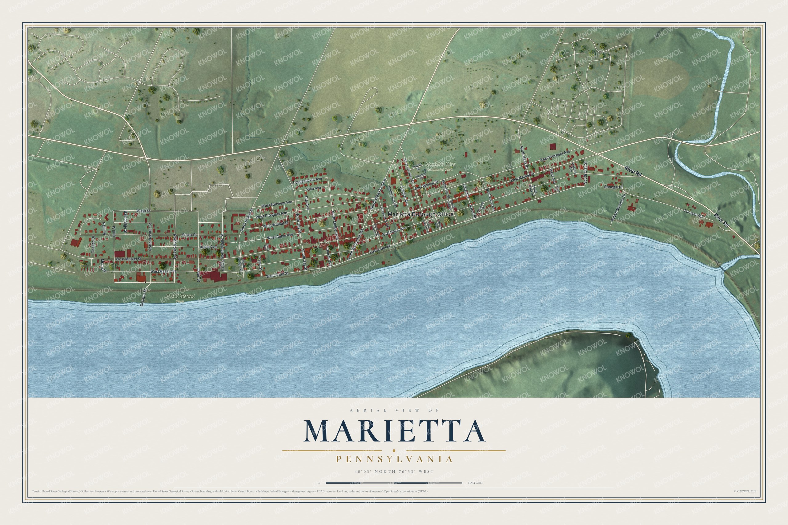Watermarked full-map preview of Marietta, Pennsylvania