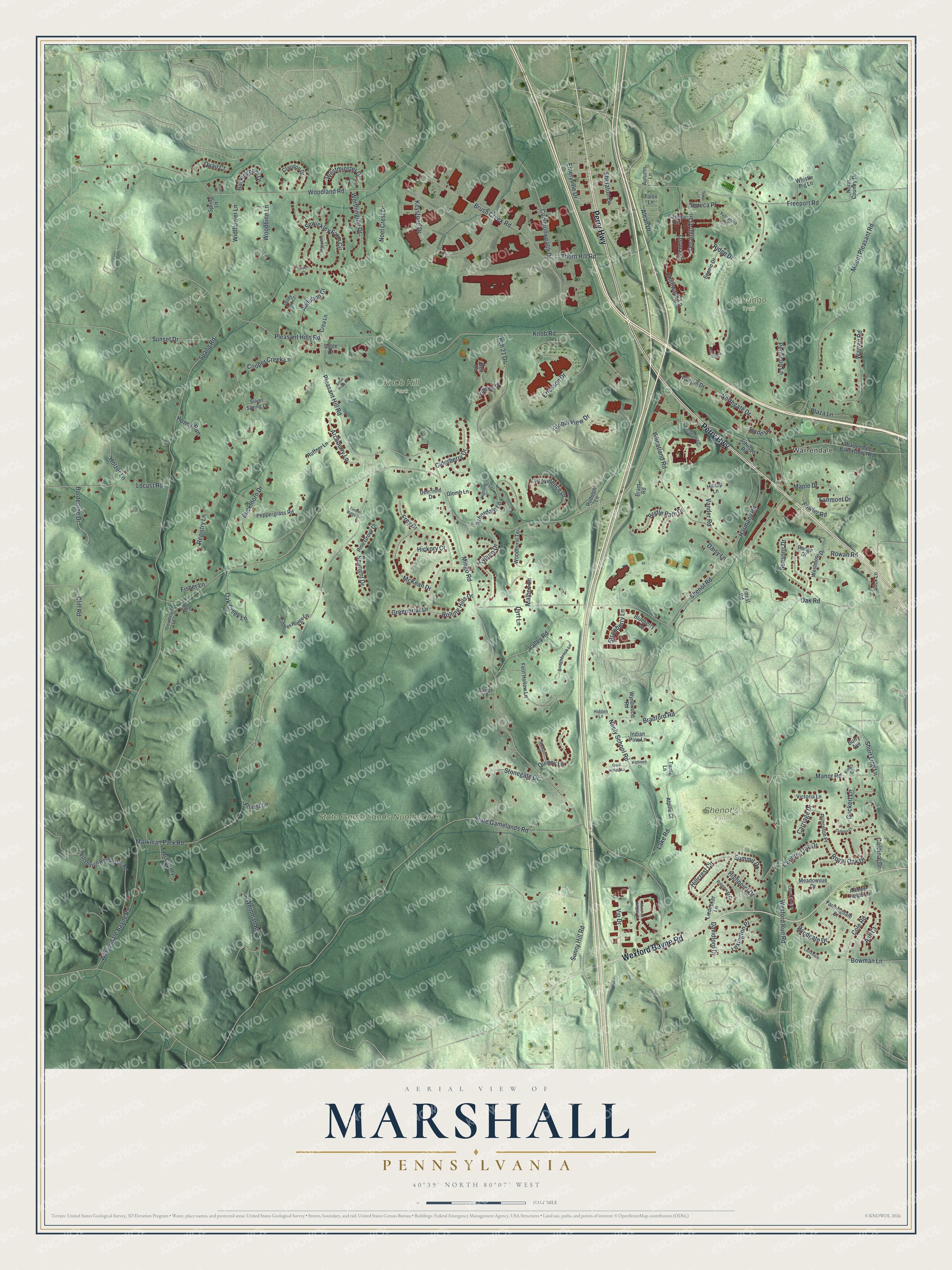 Watermarked full-map preview of Marshall, Pennsylvania
