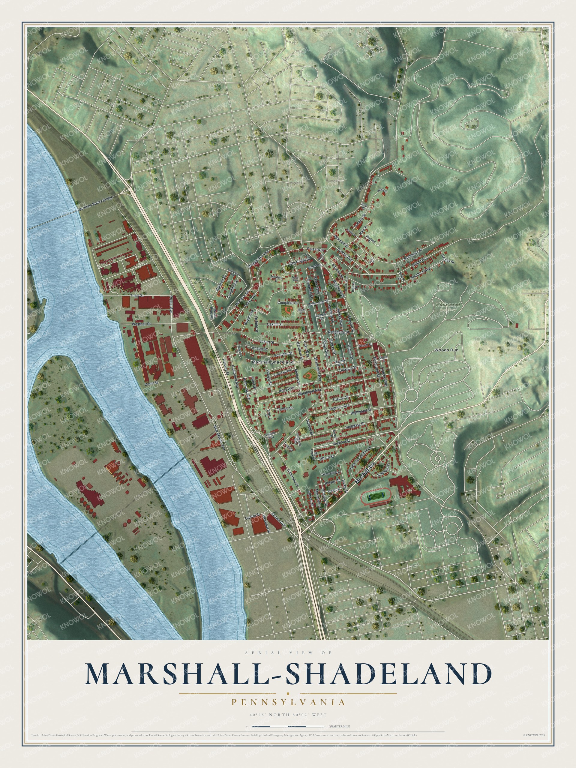 Watermarked full-map preview of Marshall-Shadeland, Pennsylvania