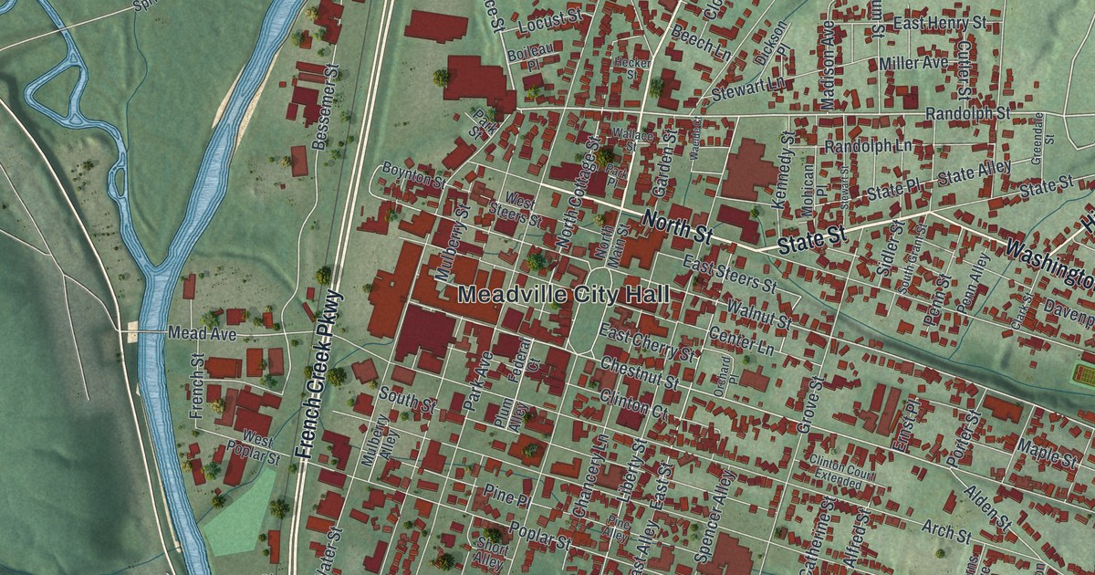 Map of Meadville, Pennsylvania in 2026