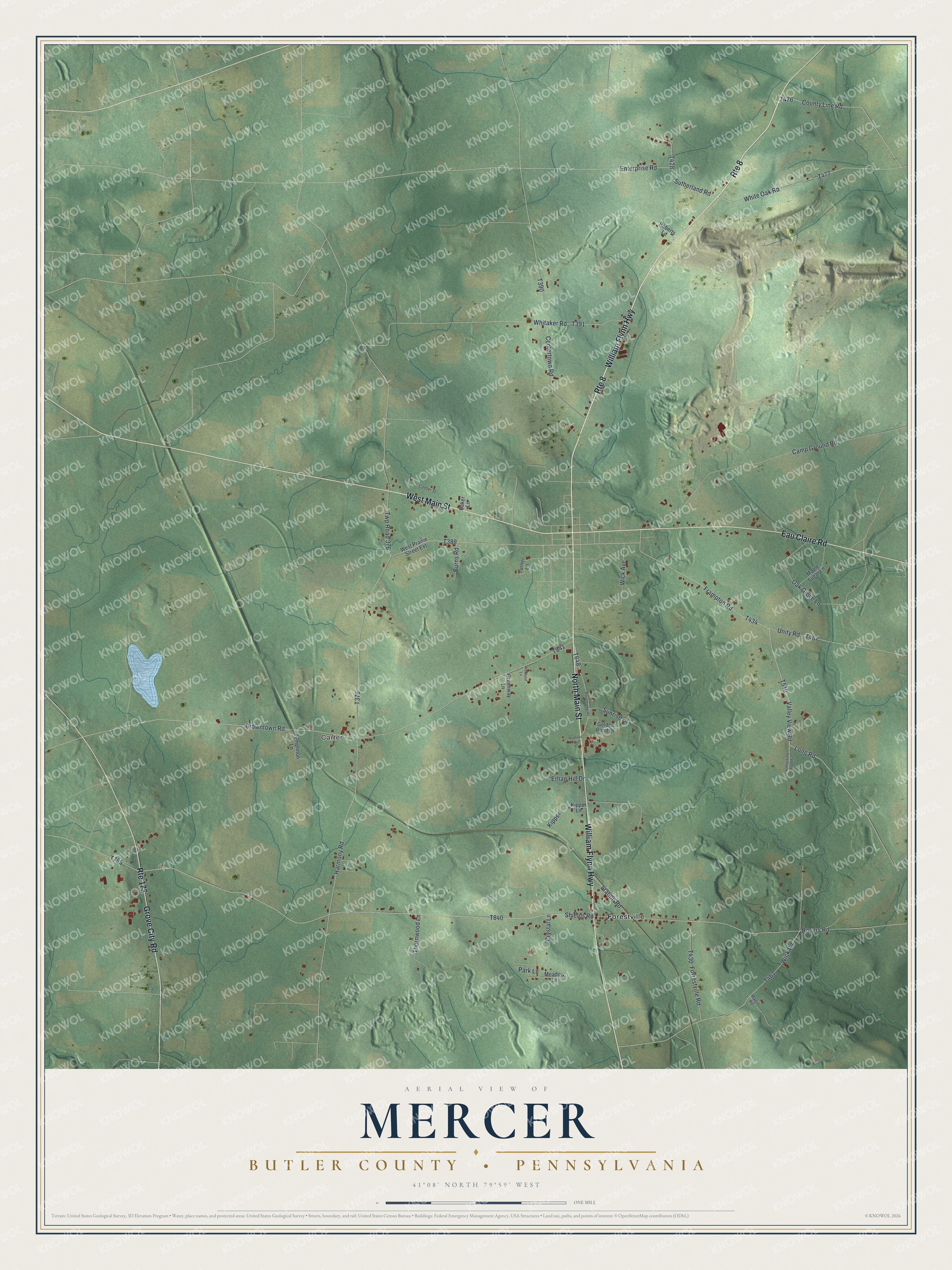 Watermarked full-map preview of Mercer, Pennsylvania