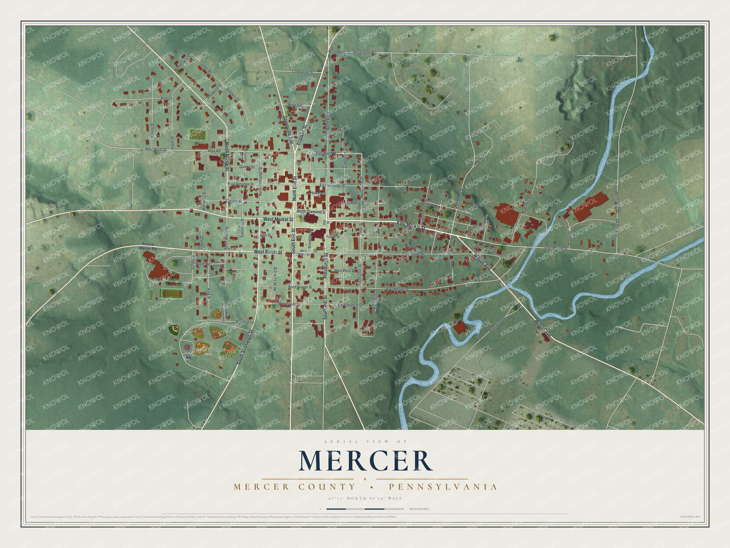 Watermarked full-map preview of Mercer, Pennsylvania