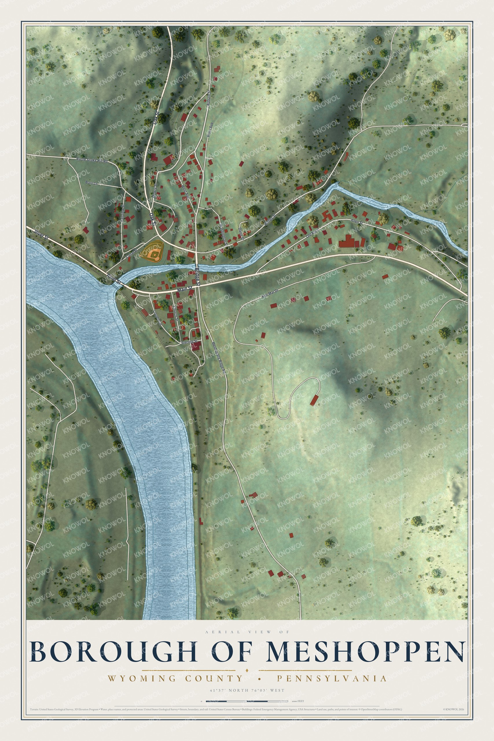 Watermarked full-map preview of Borough of Meshoppen, Pennsylvania