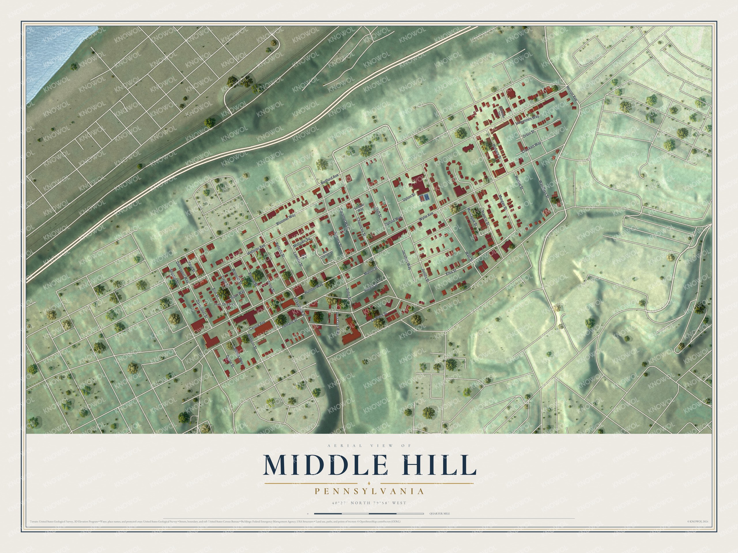 Watermarked full-map preview of Middle Hill, Pennsylvania