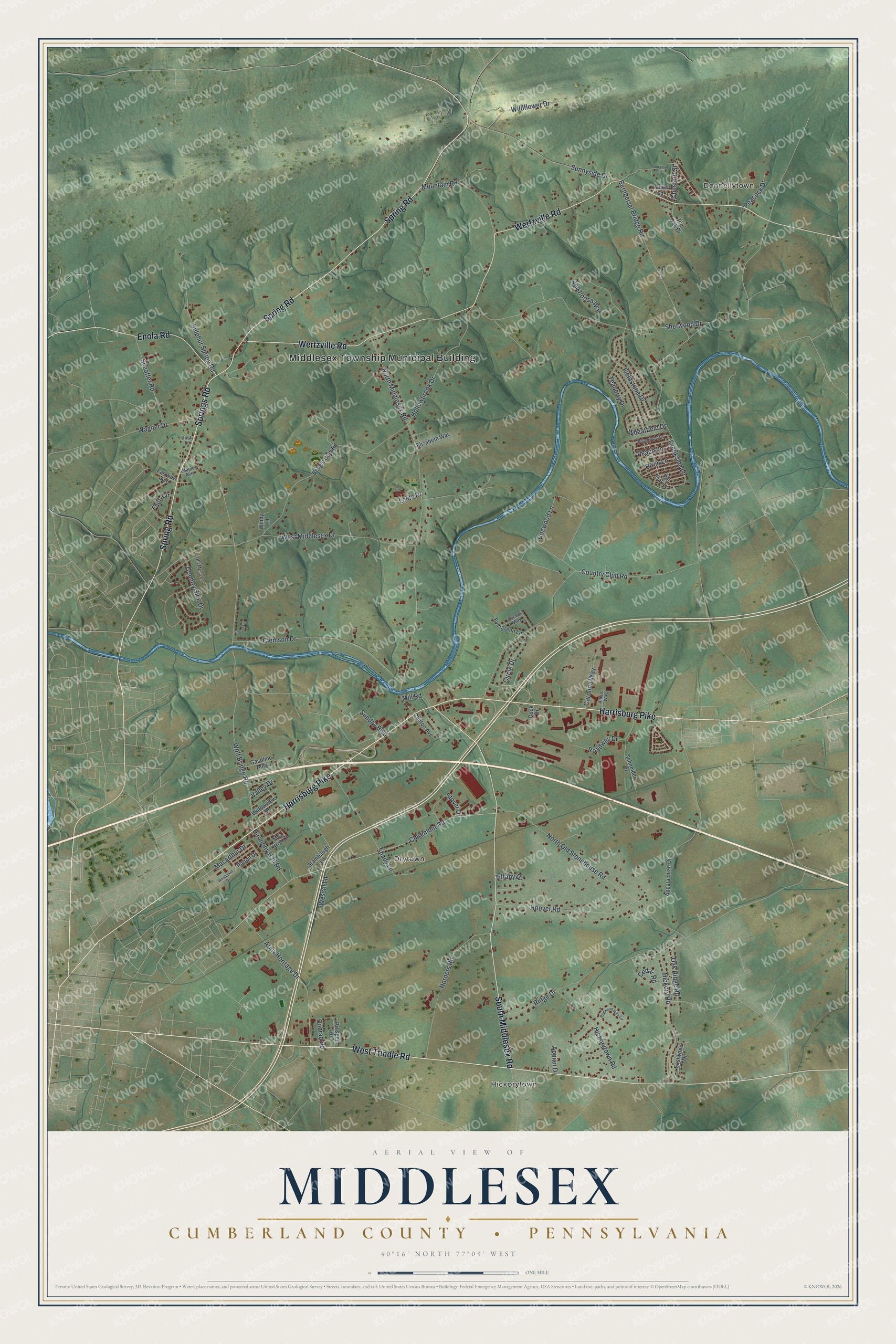 Watermarked full-map preview of Middlesex, Pennsylvania