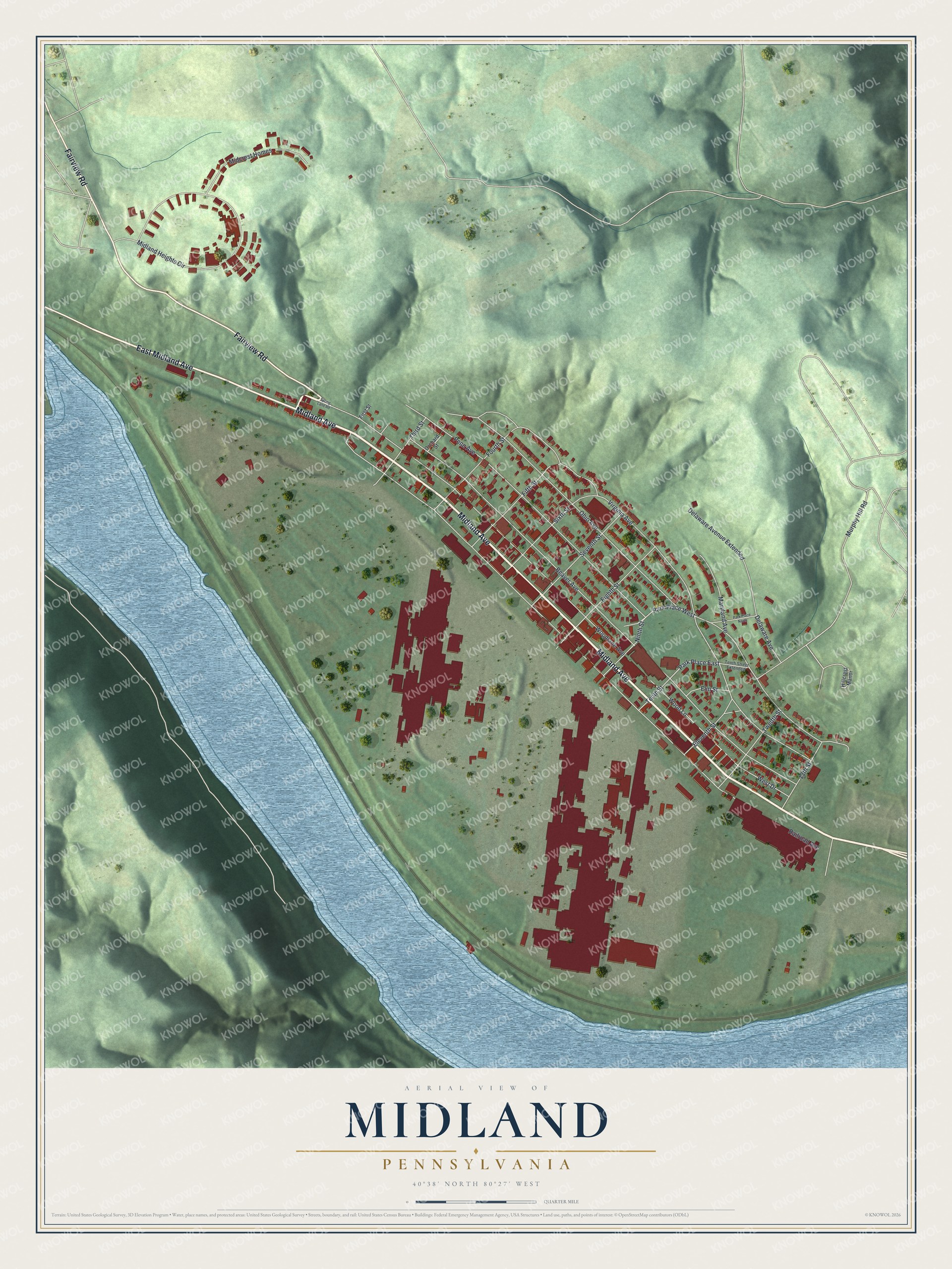 Watermarked full-map preview of Midland, Pennsylvania