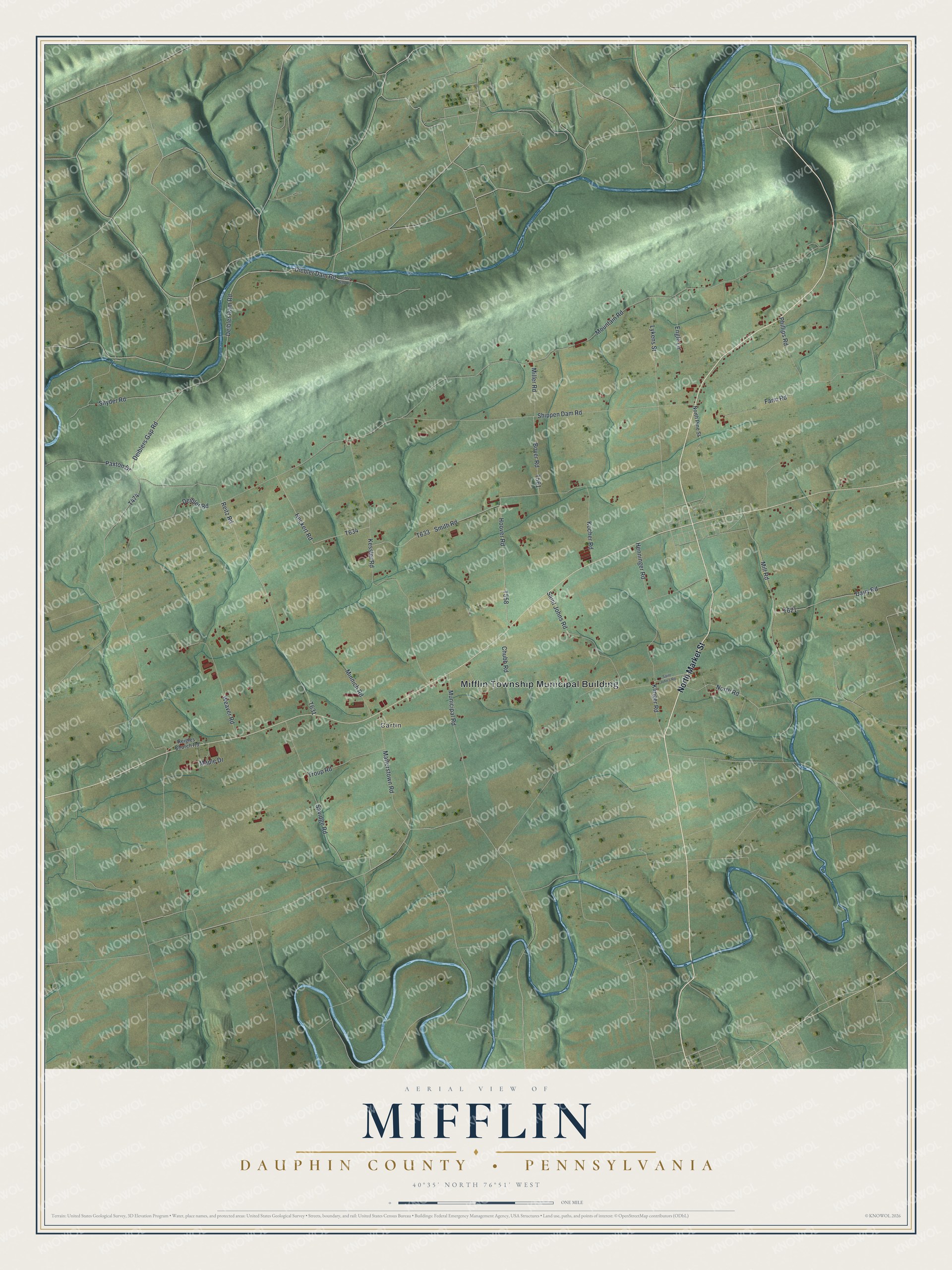 Watermarked full-map preview of Mifflin, Pennsylvania
