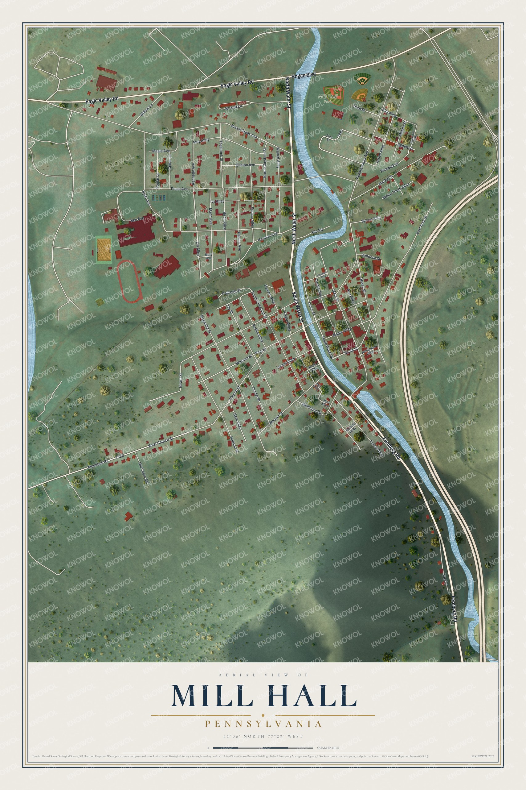 Watermarked full-map preview of Mill Hall, Pennsylvania