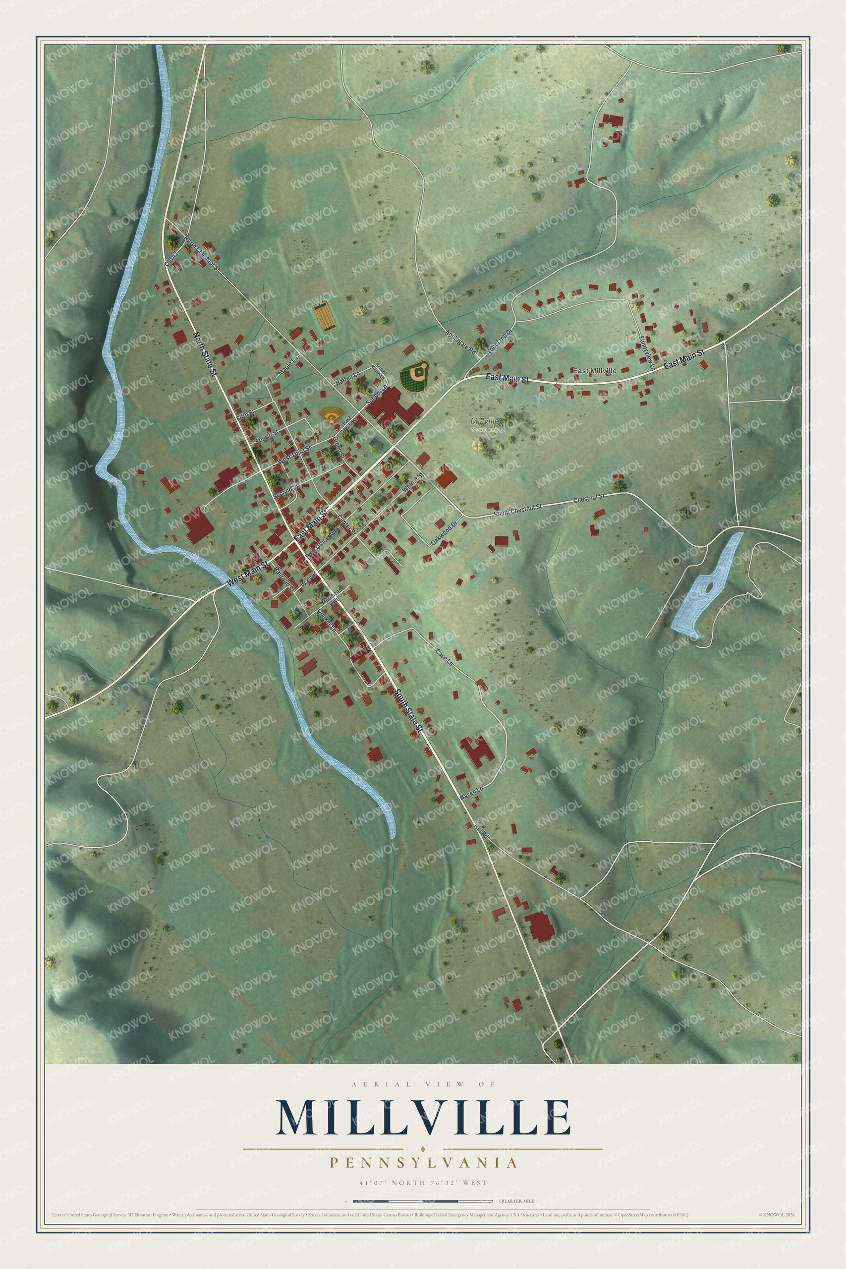 Watermarked full-map preview of Millville, Pennsylvania