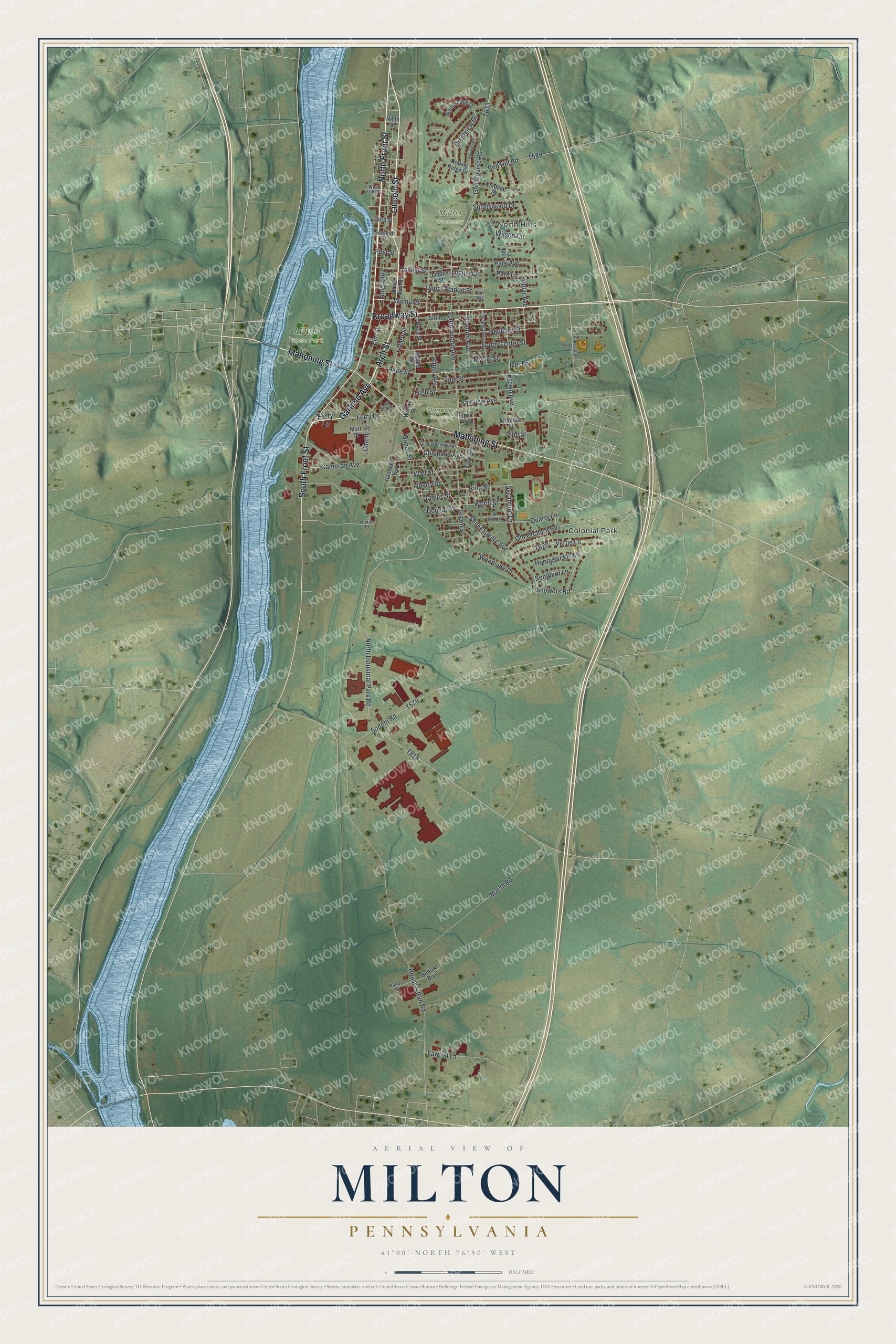 Watermarked full-map preview of Milton, Pennsylvania