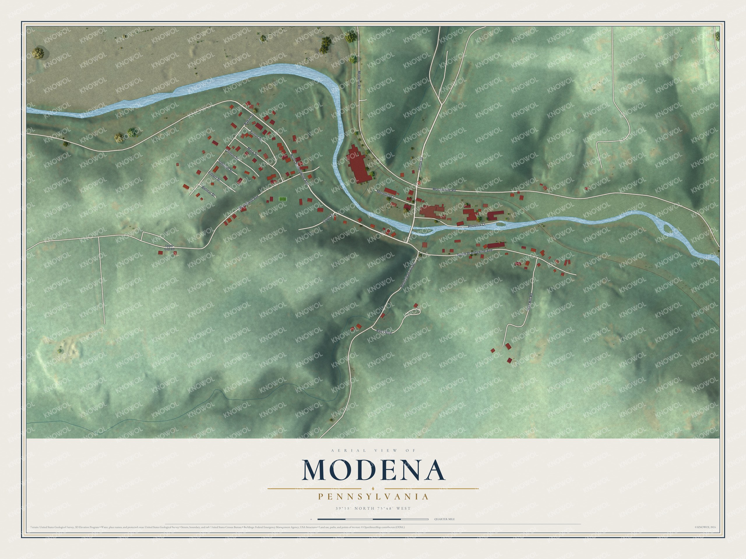Watermarked full-map preview of Modena, Pennsylvania