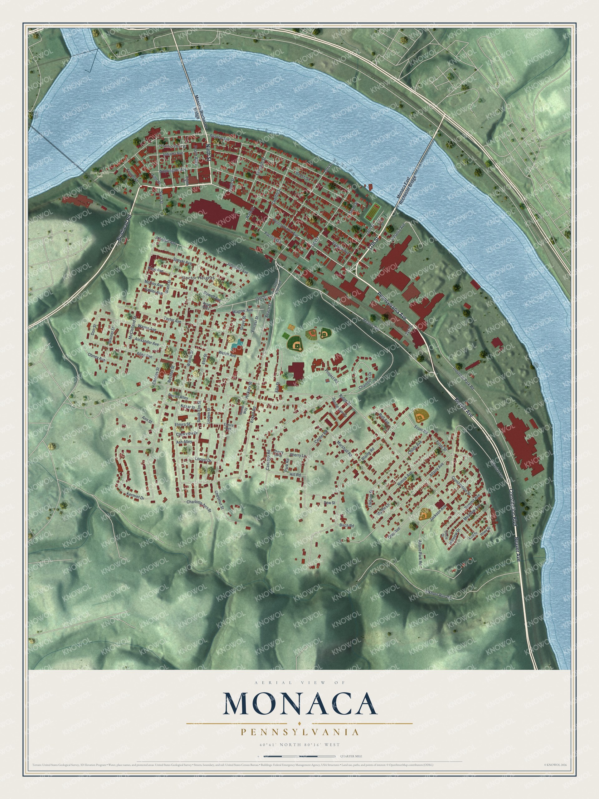 Watermarked full-map preview of Monaca, Pennsylvania
