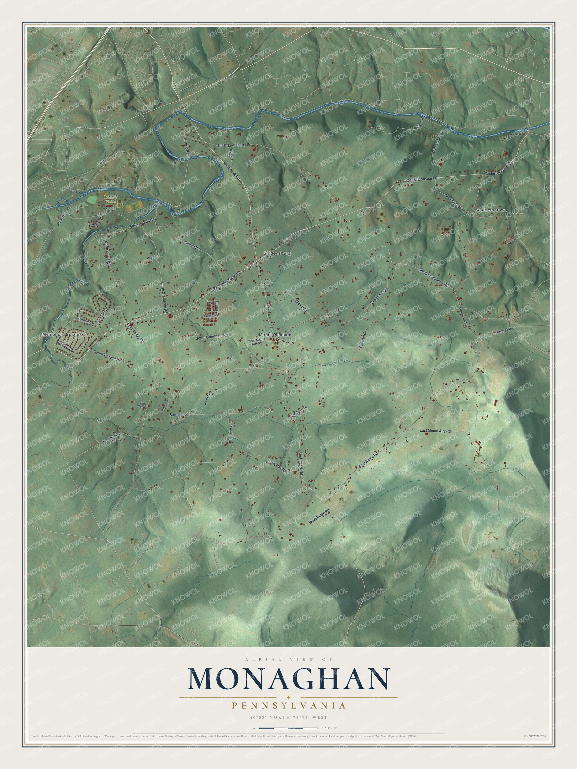Watermarked full-map preview of Monaghan, Pennsylvania