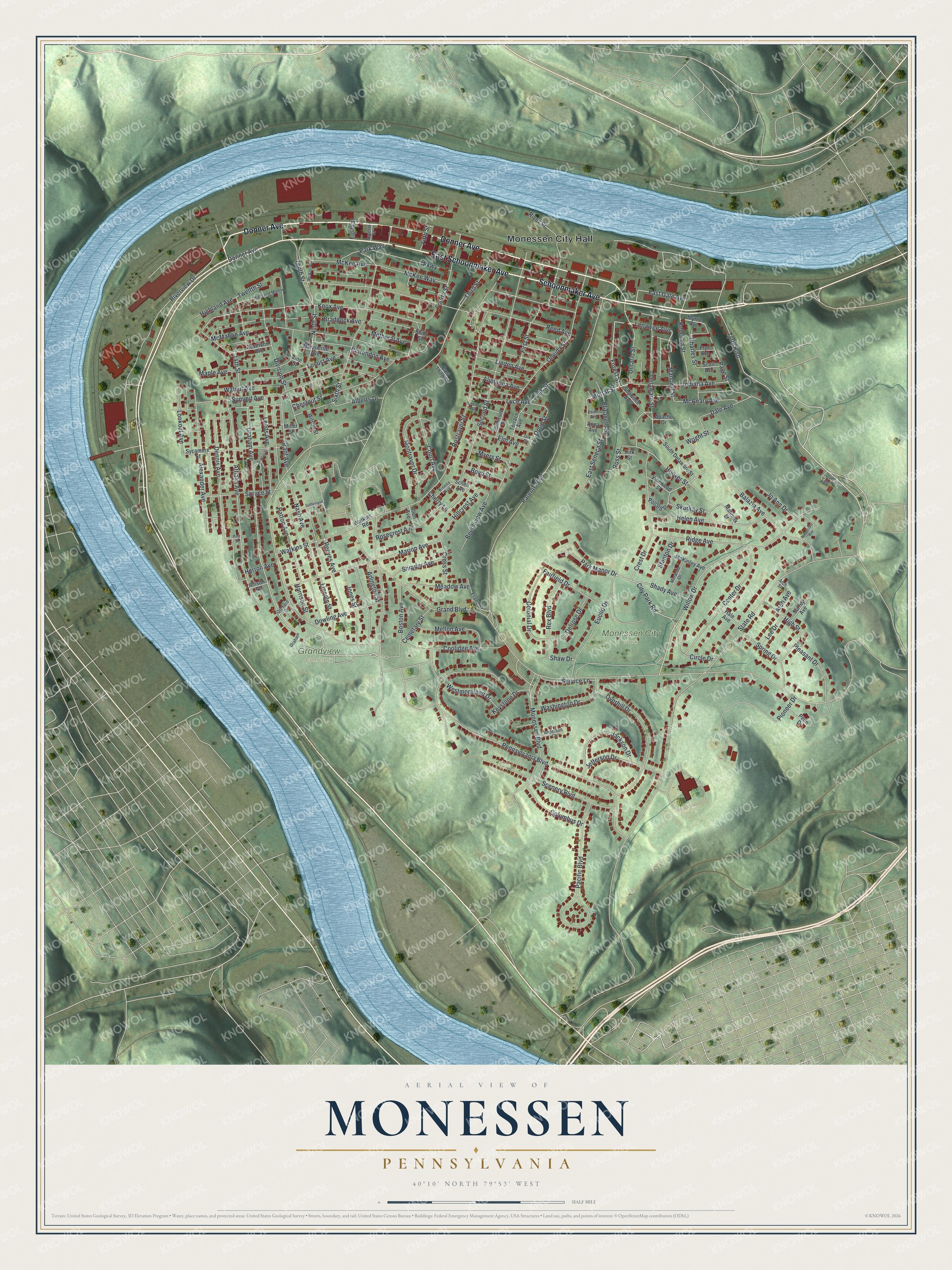 Watermarked full-map preview of Monessen, Pennsylvania