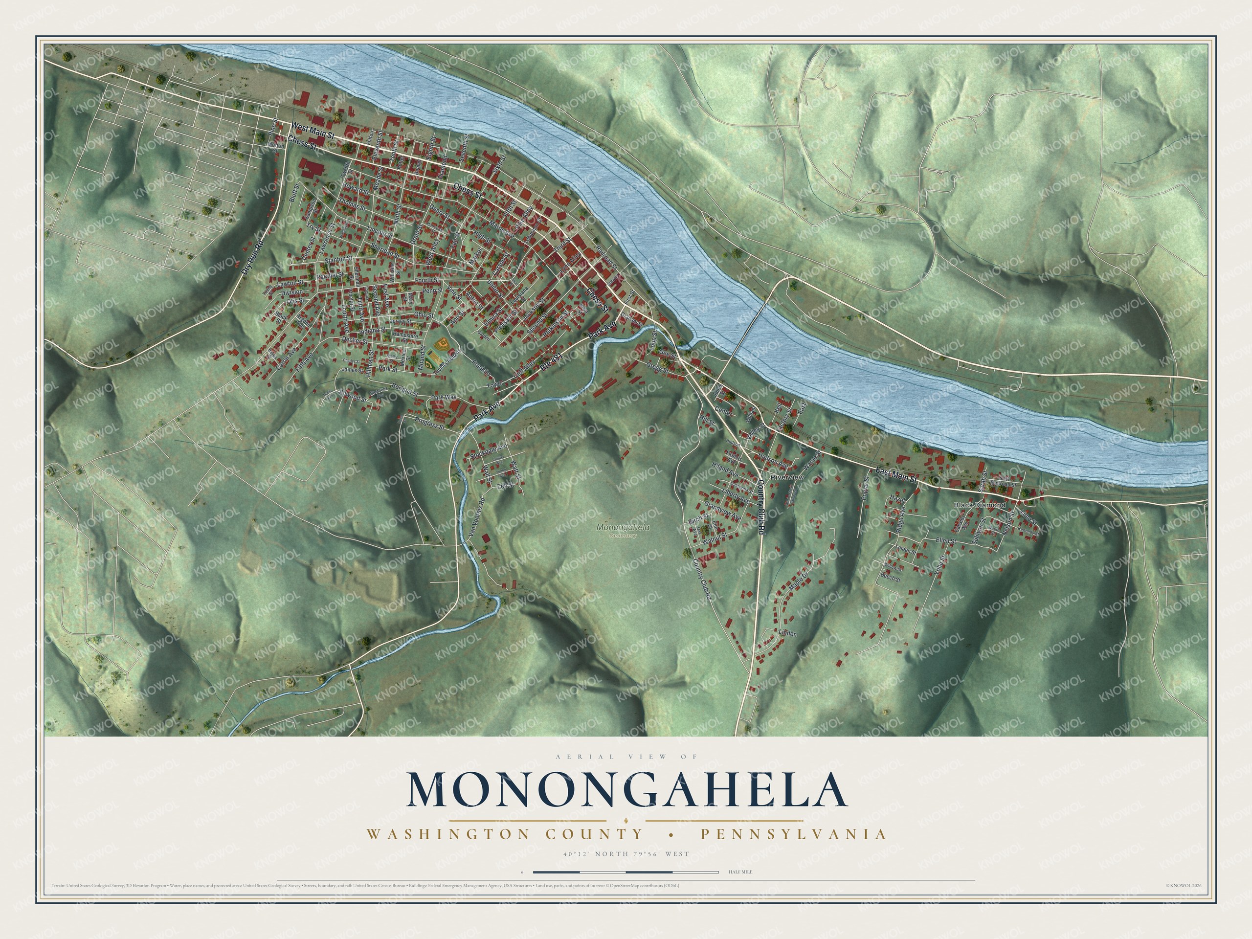 Watermarked full-map preview of Monongahela, Pennsylvania