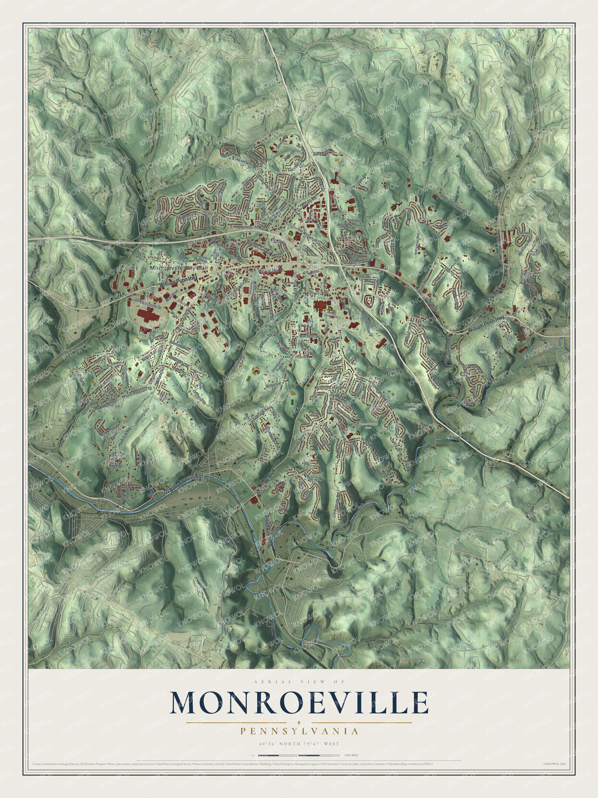 Watermarked full-map preview of Monroeville, Pennsylvania