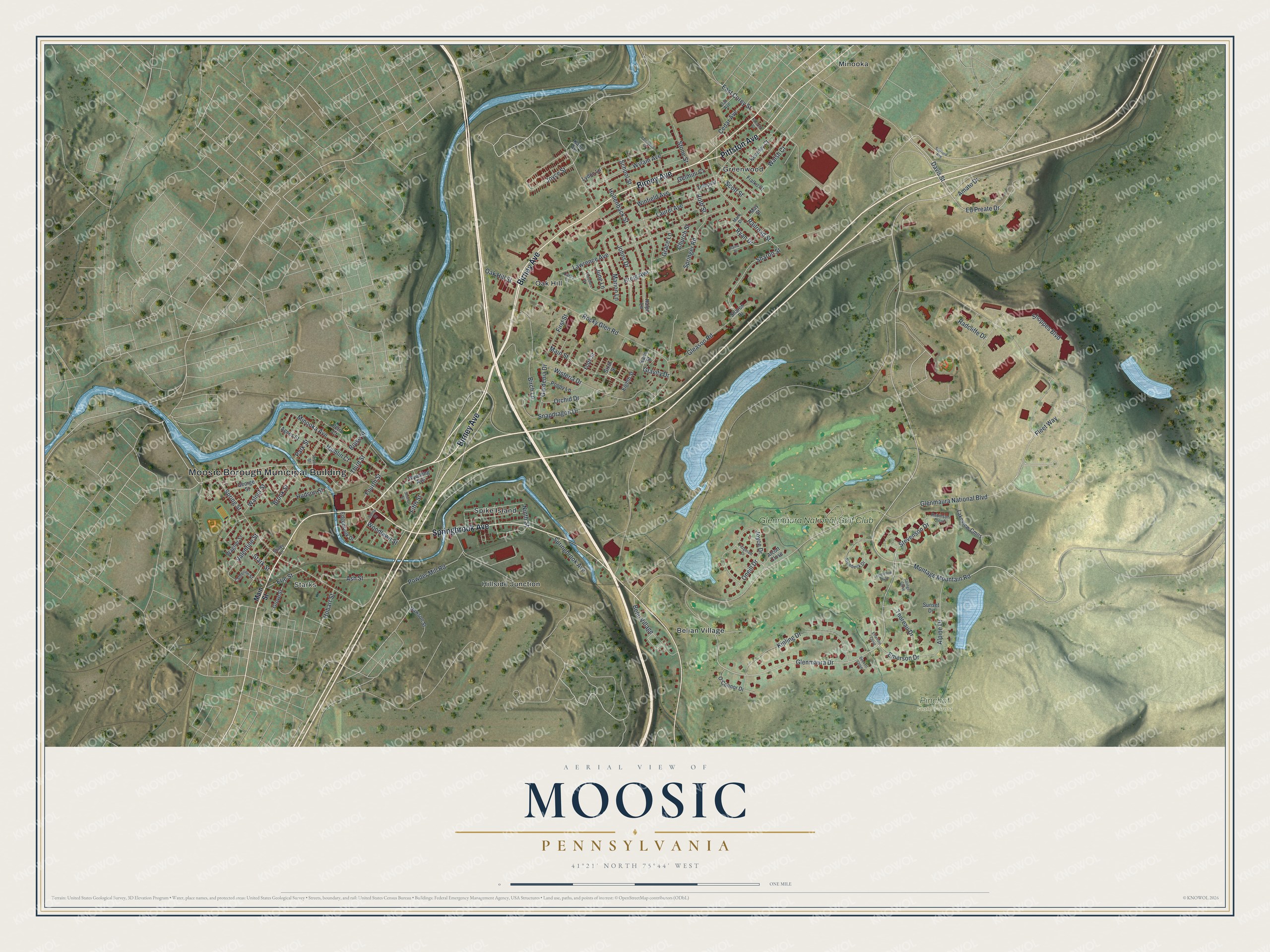 Watermarked full-map preview of Moosic, Pennsylvania