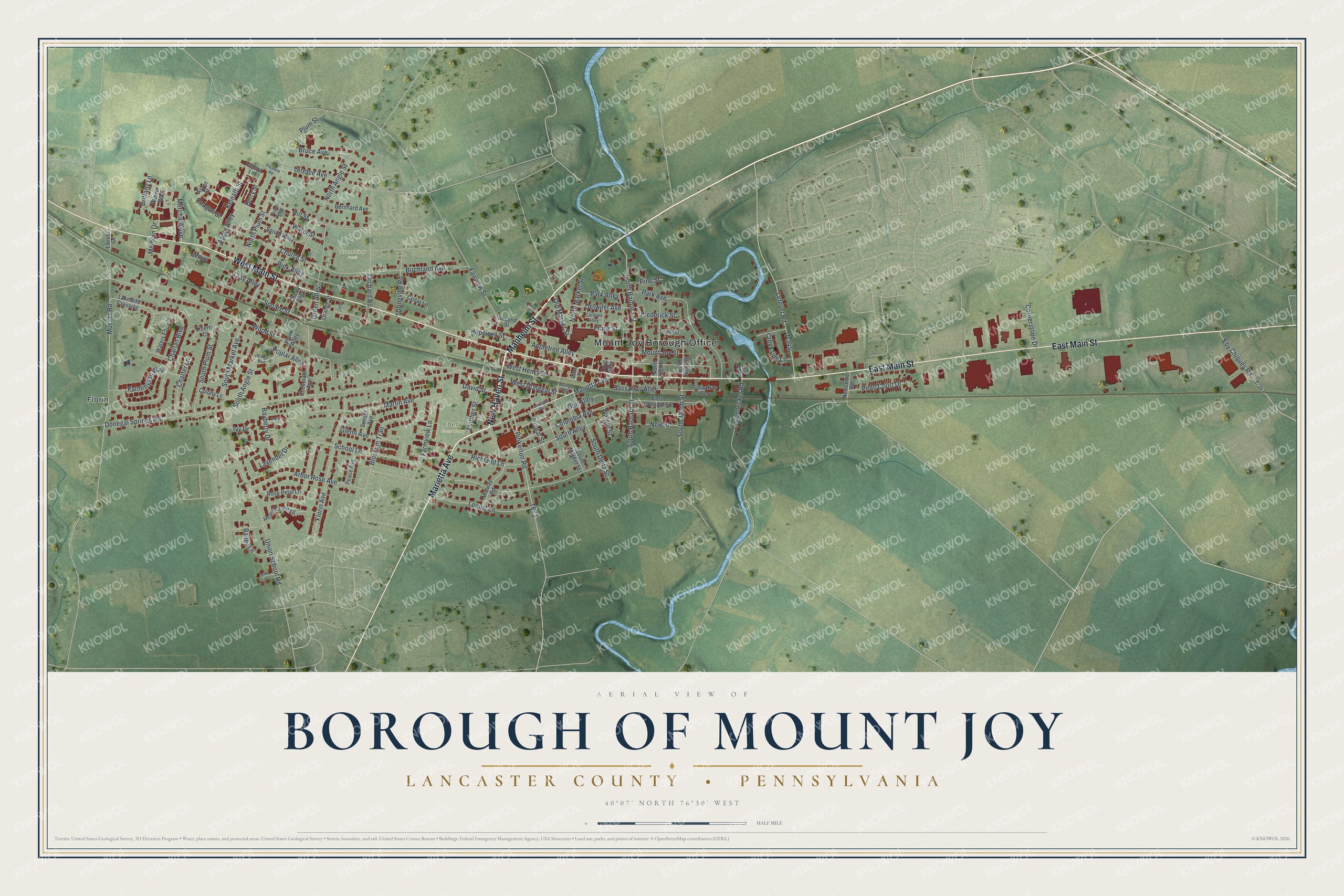 Watermarked full-map preview of Borough of Mount Joy, Pennsylvania