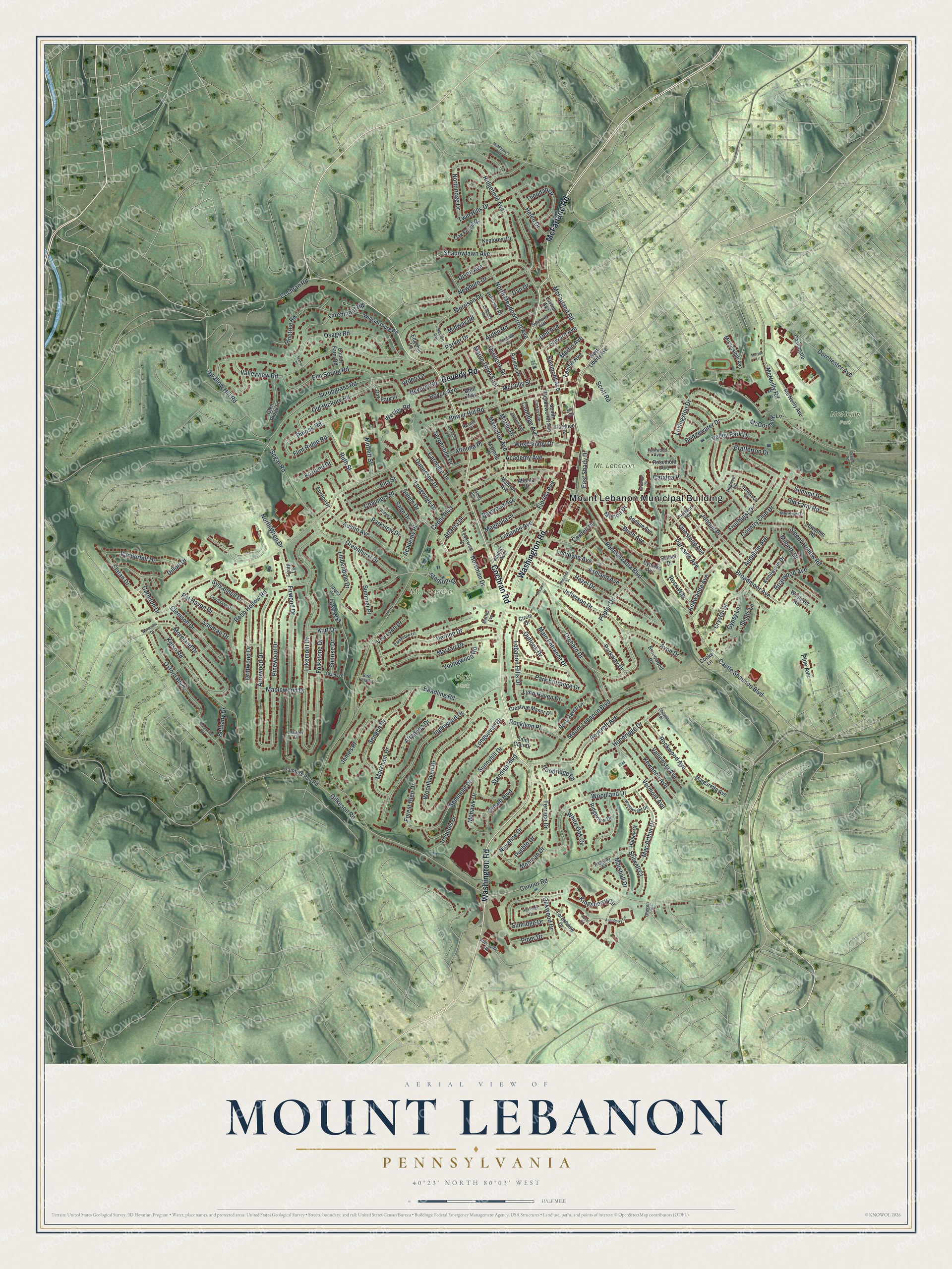 Watermarked full-map preview of Mount Lebanon, Pennsylvania