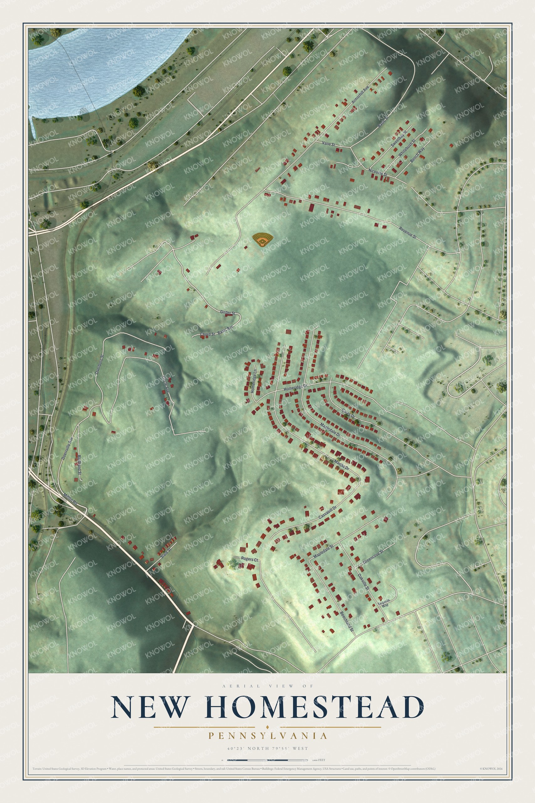 Watermarked full-map preview of New Homestead, Pennsylvania
