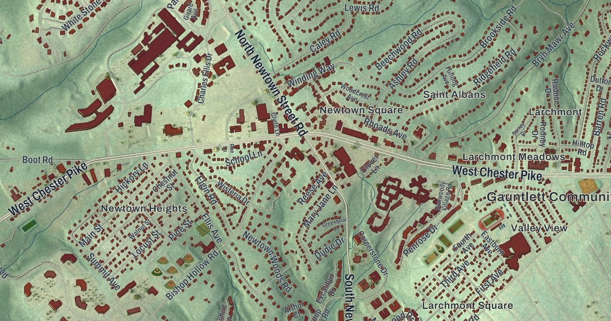 Map of Newtown, Delaware County, Pennsylvania in 2026