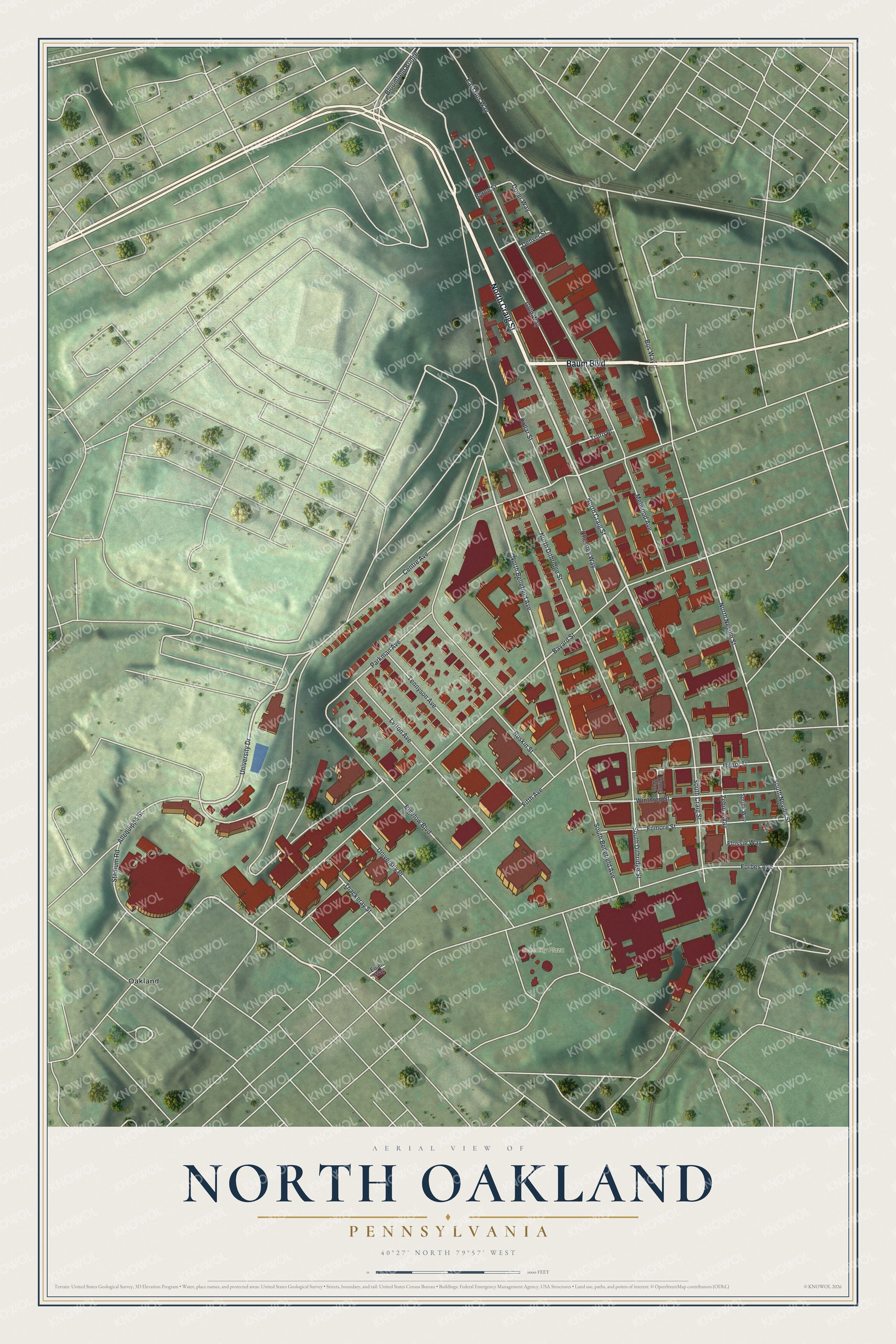 Watermarked full-map preview of North Oakland, Pennsylvania