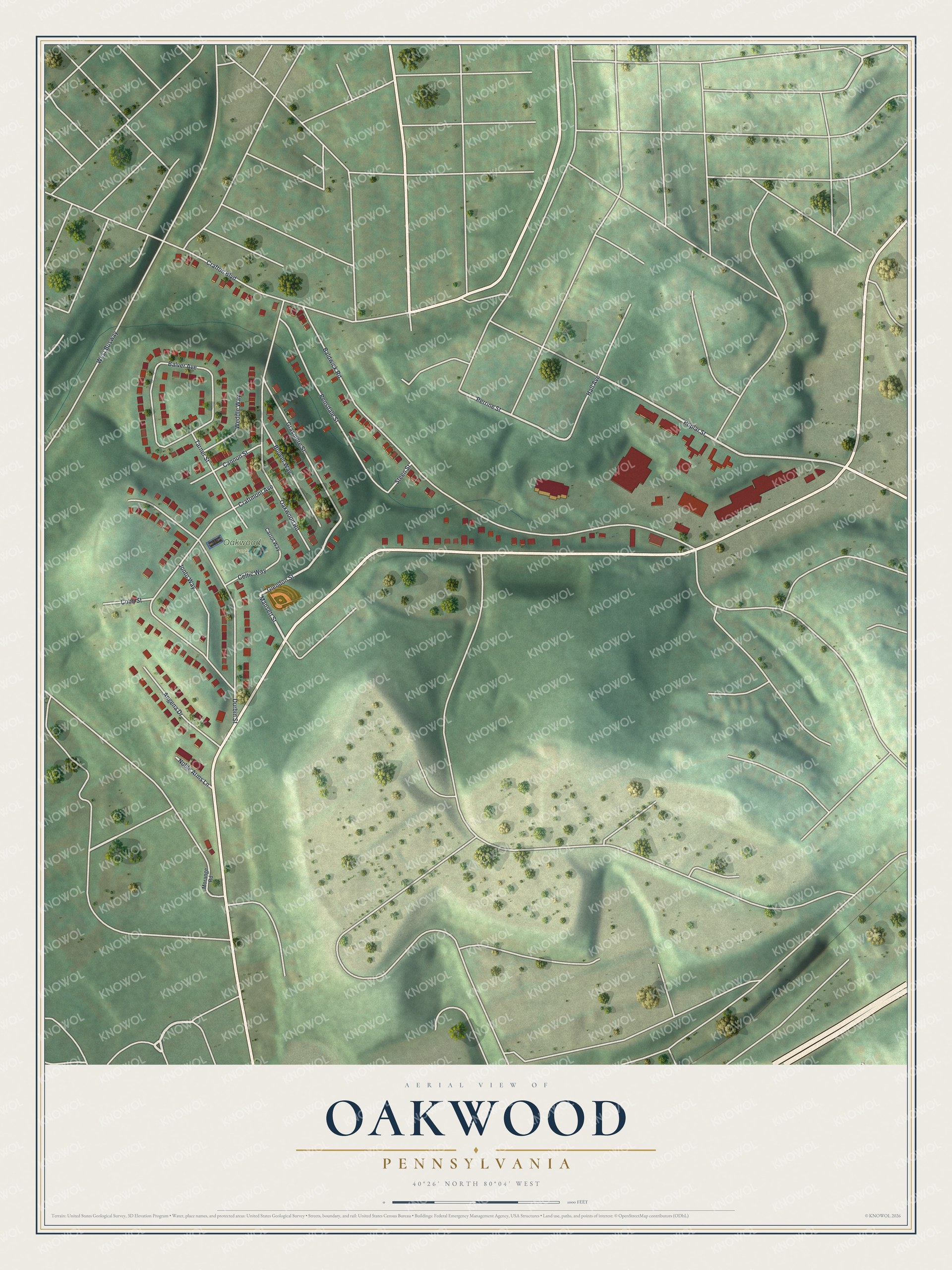 Watermarked full-map preview of Oakwood, Pennsylvania