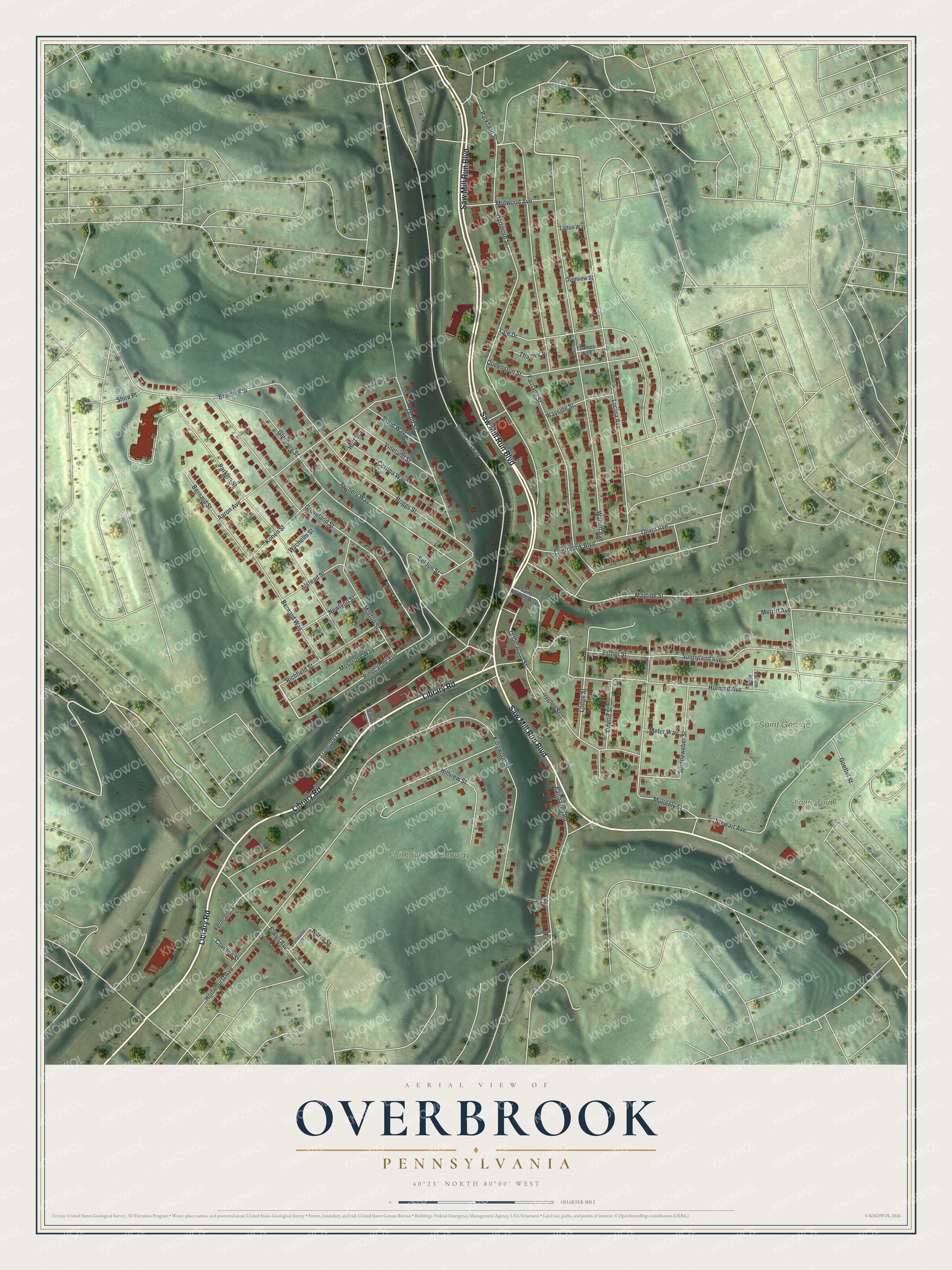 Watermarked full-map preview of Overbrook, Pennsylvania