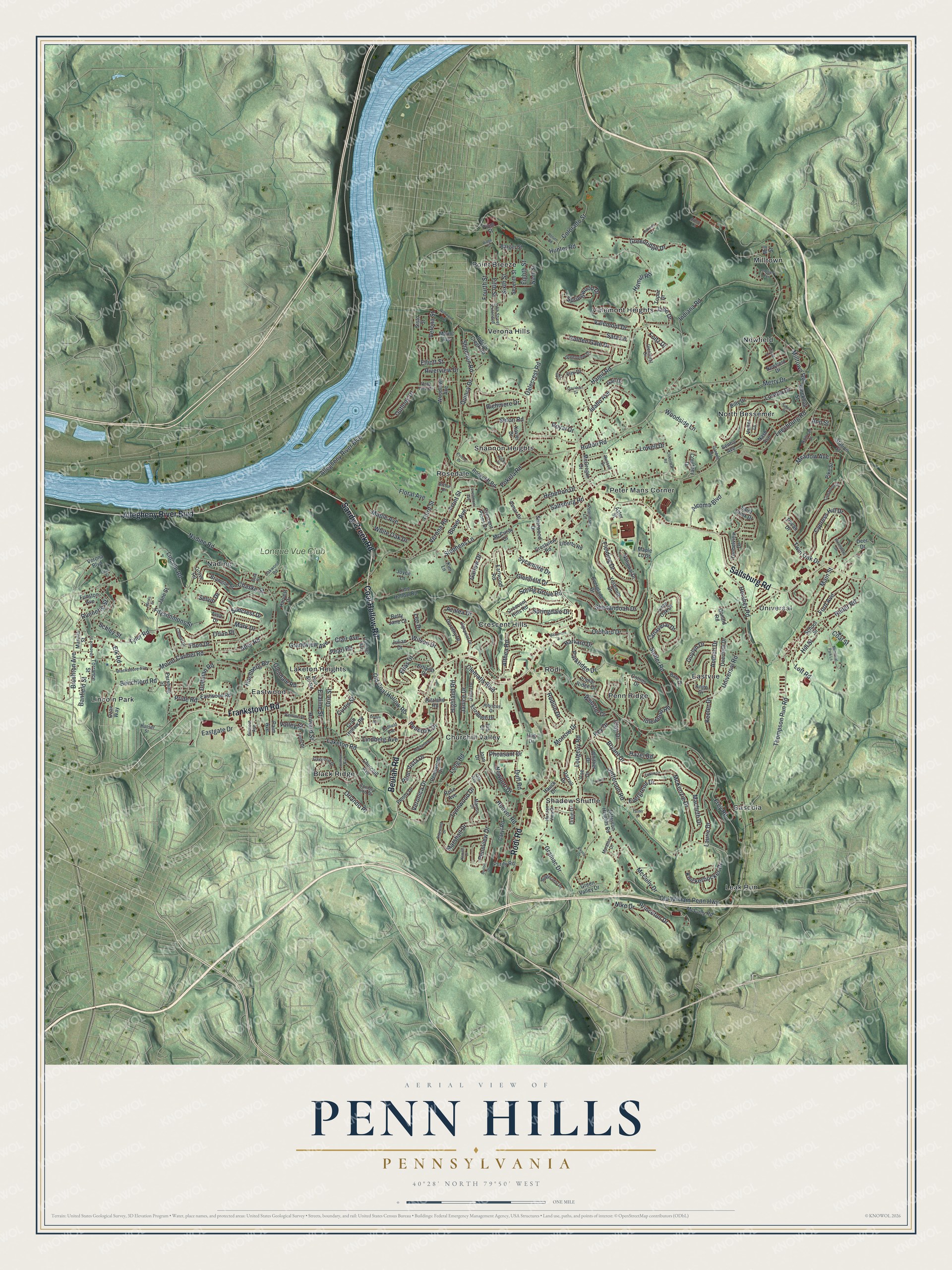 Watermarked full-map preview of Penn Hills, Pennsylvania